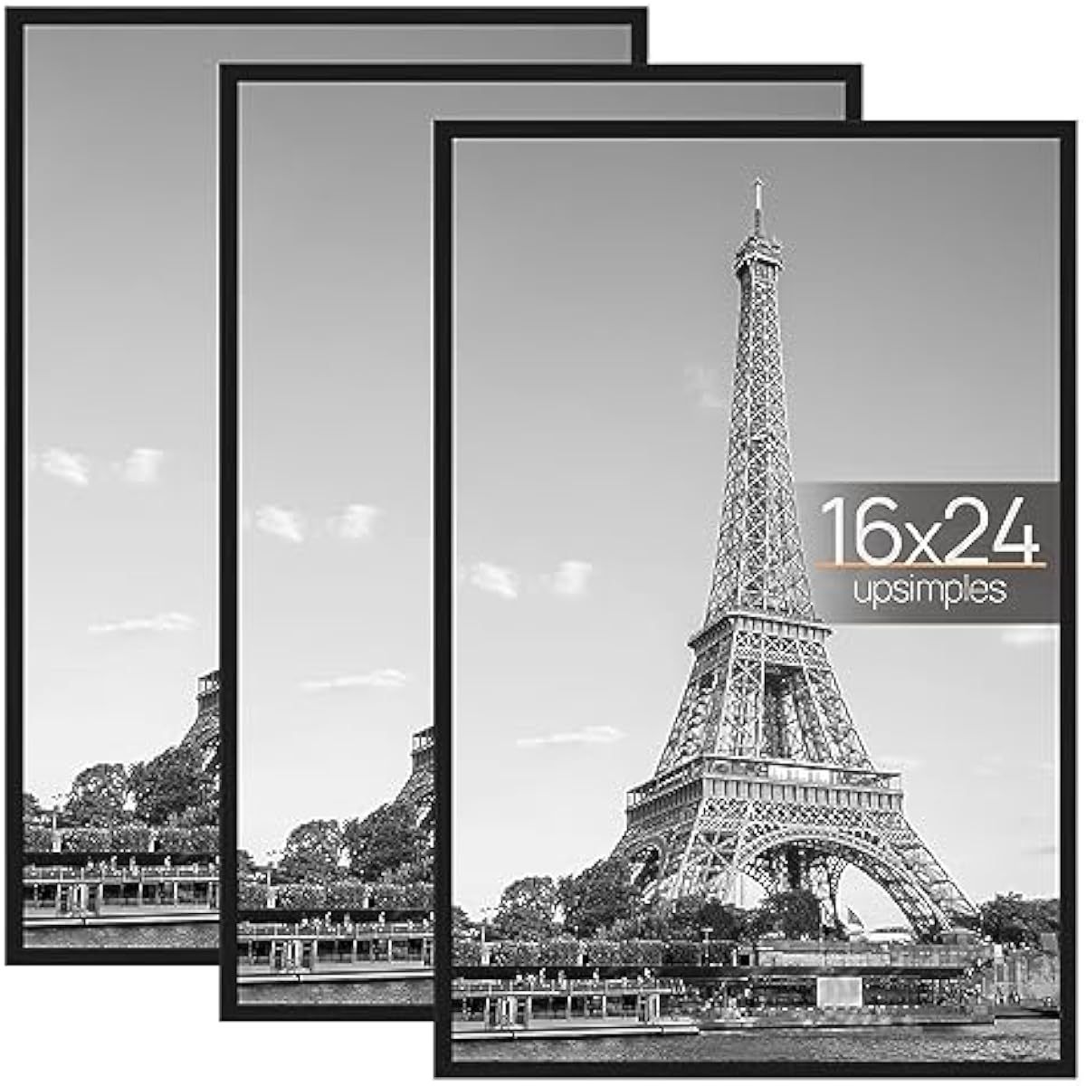 upsimples 16x24 Picture Frame Black 3 Pack, Scratch-Proof Poster Frames 16 x 24 for Photo Gallery - Slide-In Strips, Horizontal or Vertical Wall Mounting