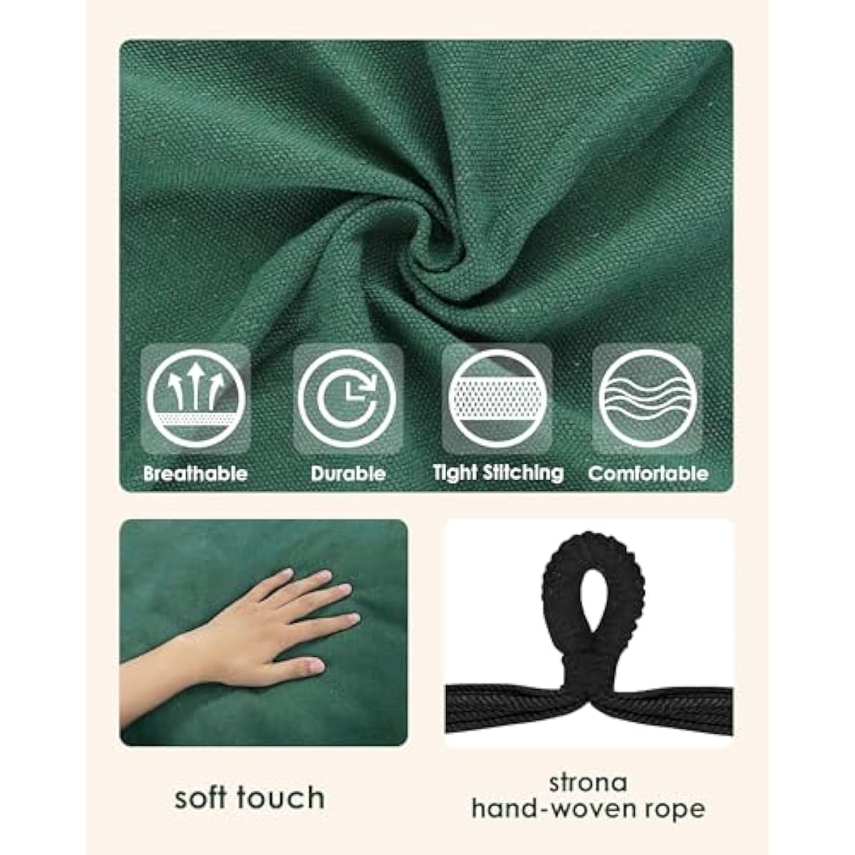 Highwild Hammock Chair Hanging Rope Swing - Max 500 Lbs - 2 Cushions Included - Steel Spreader Bar with Anti-Slip Rings - for Any Indoor or Outdoor Spaces (D- Cushions Included-Green)