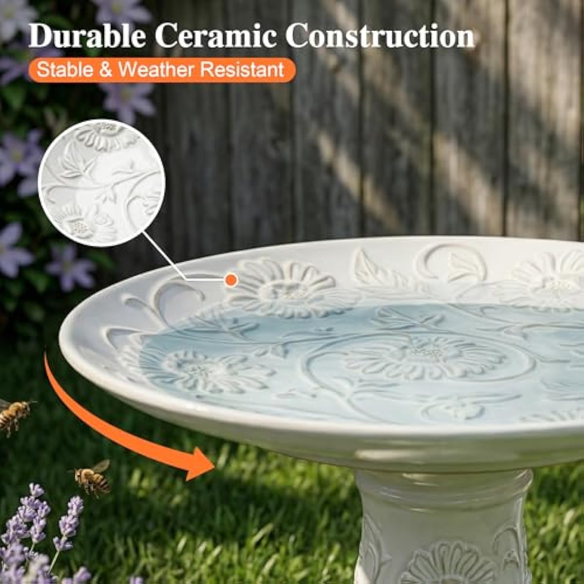 Topadorn Ceramic Bird Bath for Outside, 14.17 Inch Birds Bath Bowl Only, Antique Outdoor Garden Birdbaths for Yard, Tabletop, Deck, Balcony and Lawn