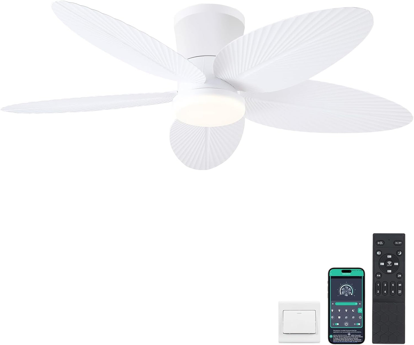 42" Ceiling Fans with Lights-Low Profile Ceiling Fan with Light and Remote/APP Control,Flush Mount,DC Reversible,LED Dimmable Blakc Ceiling Fans for Bedroom,Indoor/Outdoor Patio Use