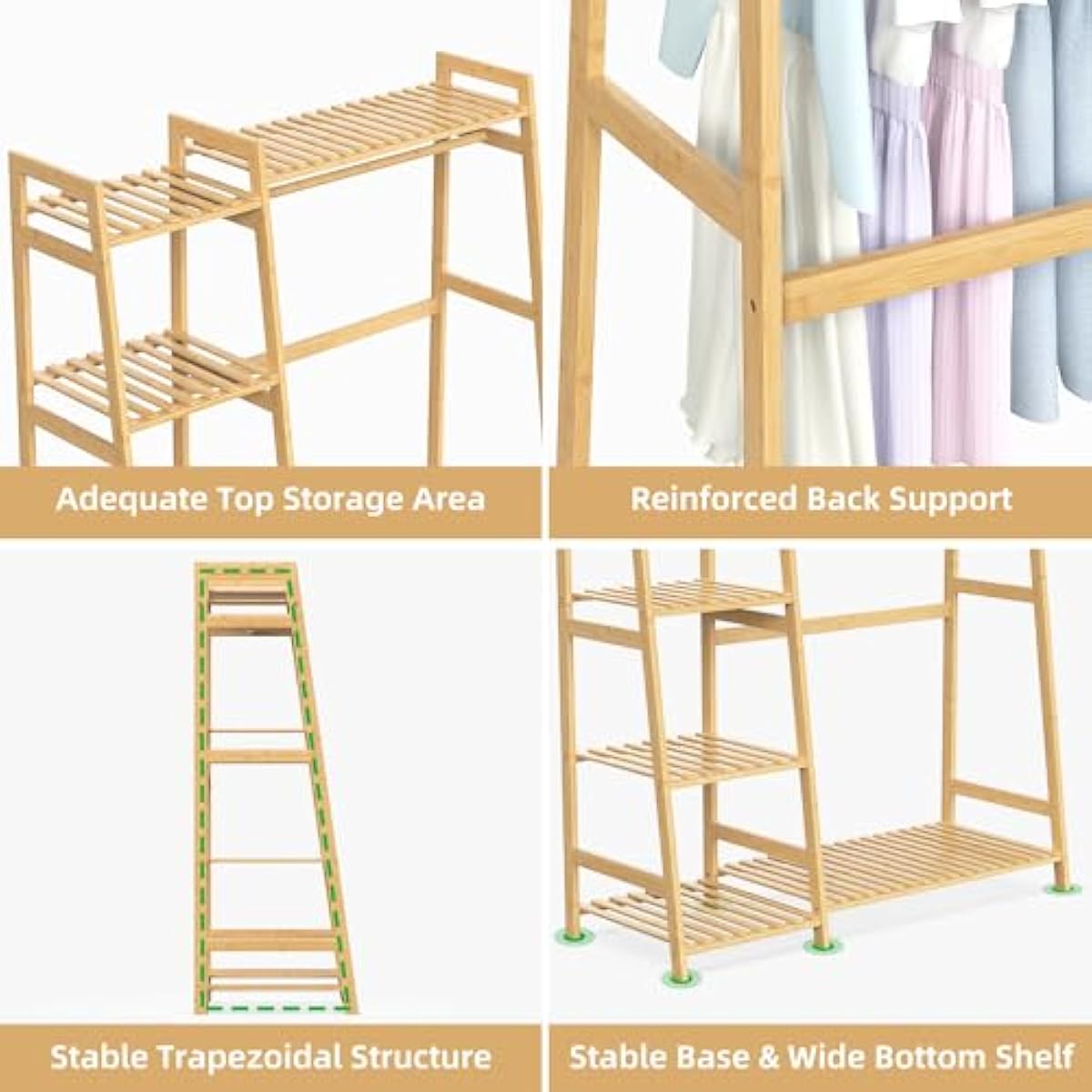 Kids Clothing Rack with Shelves, Bamboo Clothes Garment Rack for Kids Child Baby, Kids Dress Up Storage Rack with Top Shelf, Toddlers Wardrobe Closet for Nursery (Medium Size)