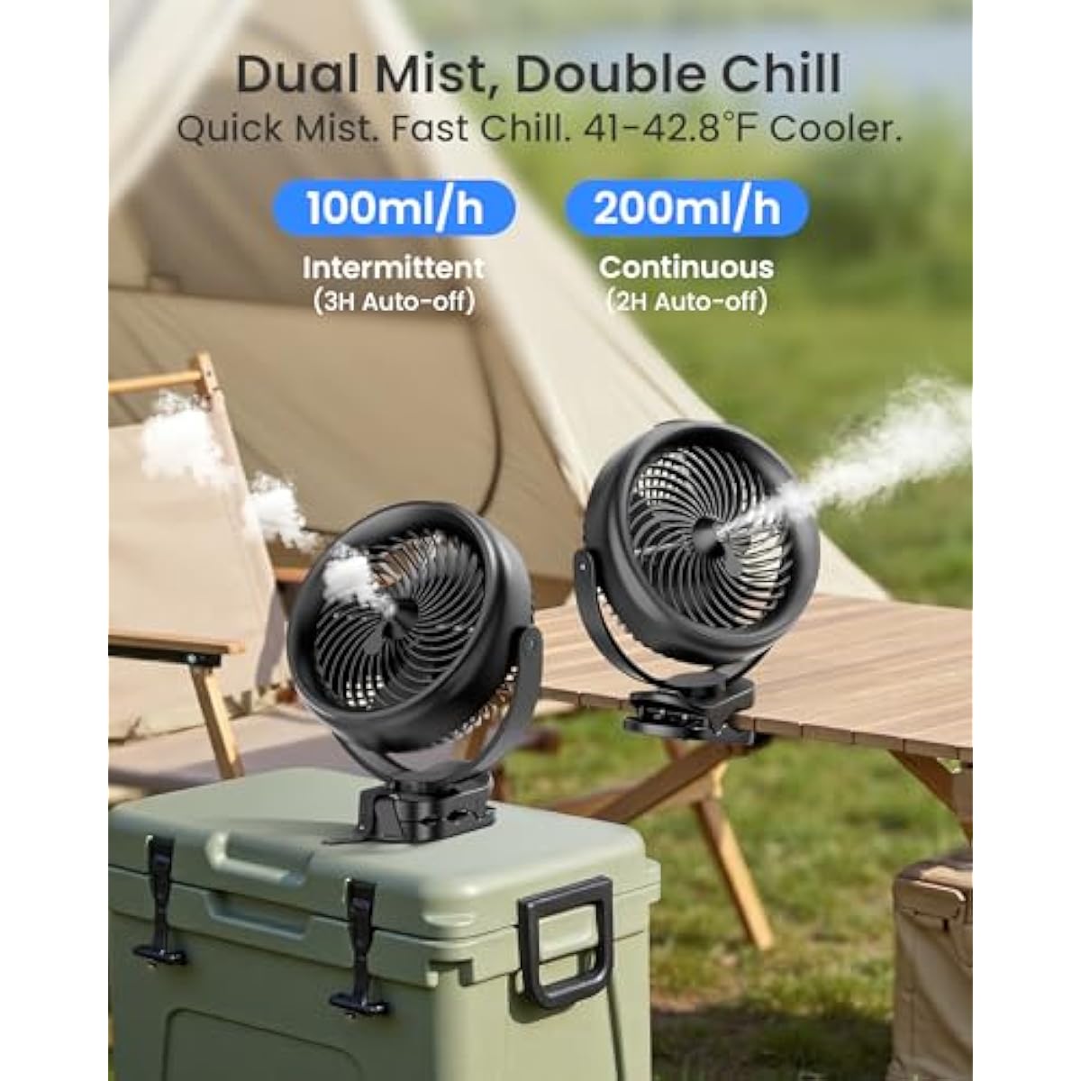 Koonie 10000mAh Battery Operated Misting Fan with Clip, Portable 8'' Mist Fan for Desk with Max. 48 Hours Runtime, 3Speeds, 2 Spray Modes, 200ML Tank for Golf Cart Home Office Travel Camping Stroller