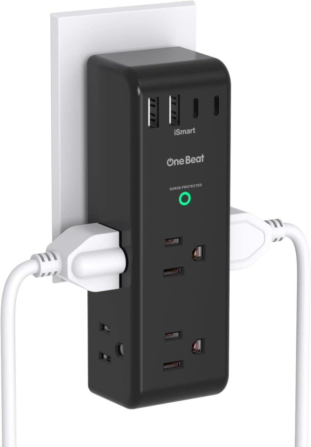 Surge Protector Outlet Extender - with Rotating Plug, 6 AC Multi Plug Outlet with 4 USB Ports (2 USB C), 1800J Wall Charger, 3-Sided Power Strip with Spaced Outlet Splitter for Home, Office, Travel