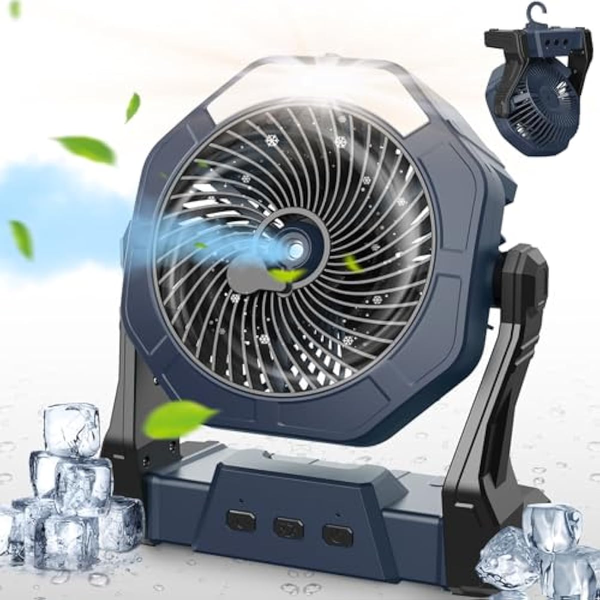 Ausic Portable Misting Camping Fans, [Max 35H Runtime] Outdoor Cooling Fan for Patios, 8 Inch Battery Operated Rechargeable Fans, Water Spray Fan with LED Light, Travel Beach Camp Essential