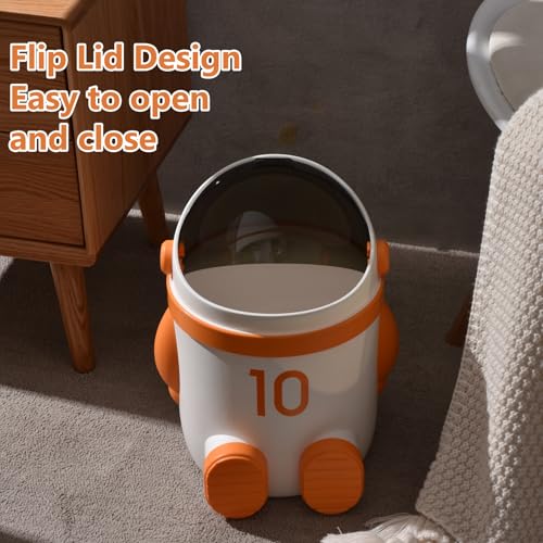 URALFA Astronaut Trash Can, 12 Liter /3.2 Gallon Bathroom Trash Can with Lid, Cute Garbage Can for Kids, Plastic Garbage Can with Swing Lid, Spaceman Wastebasket for Bedroom, Dorm, Living Room, Orange