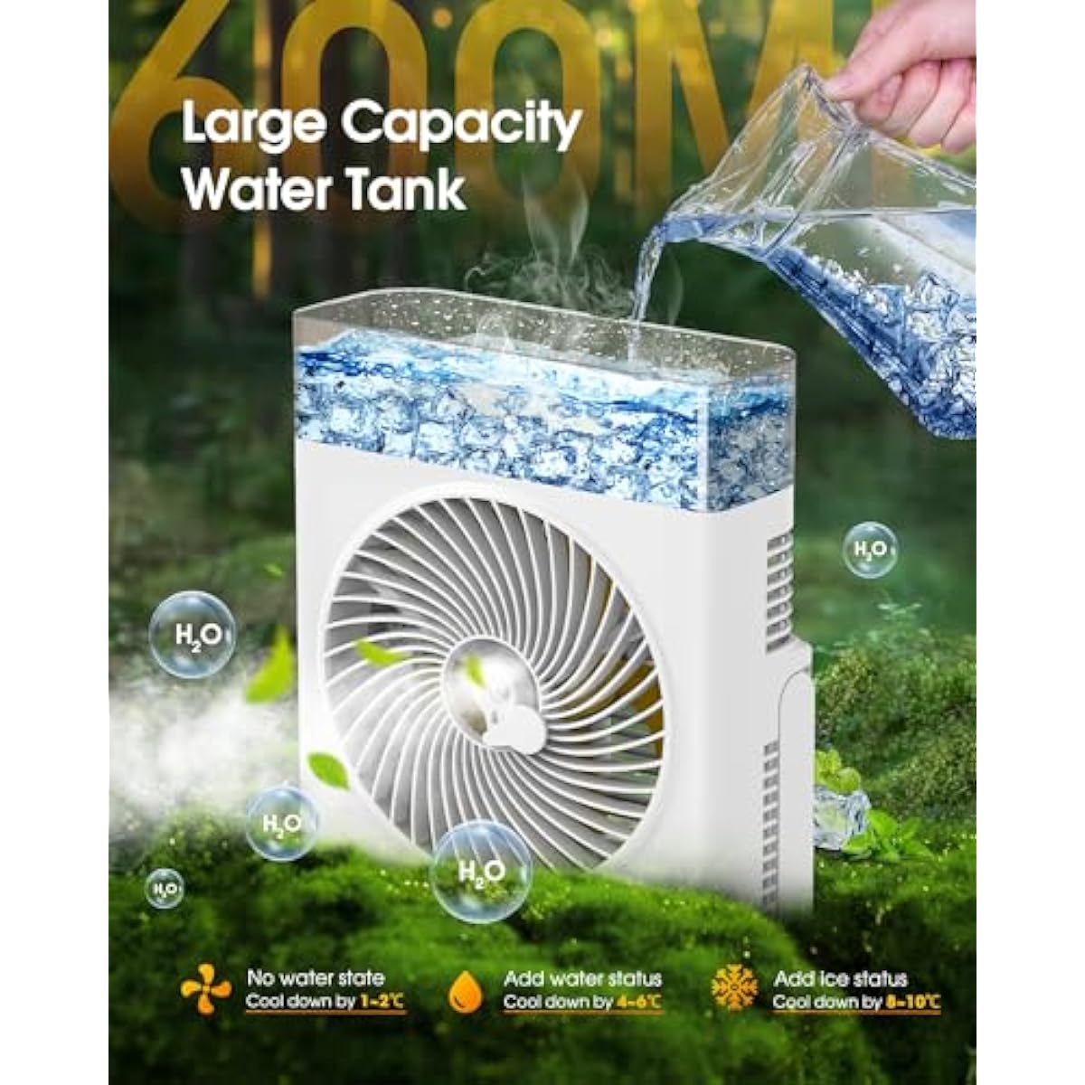 Misting Fan Portable, 8000mAh 8-Inch Rechargeable Battery Operated Fan with 600mL Water Tank, Cooling Desk Misting Fans for Outside, Perfect Quite Mist Water Spray Fans for Home Office Camping Patio