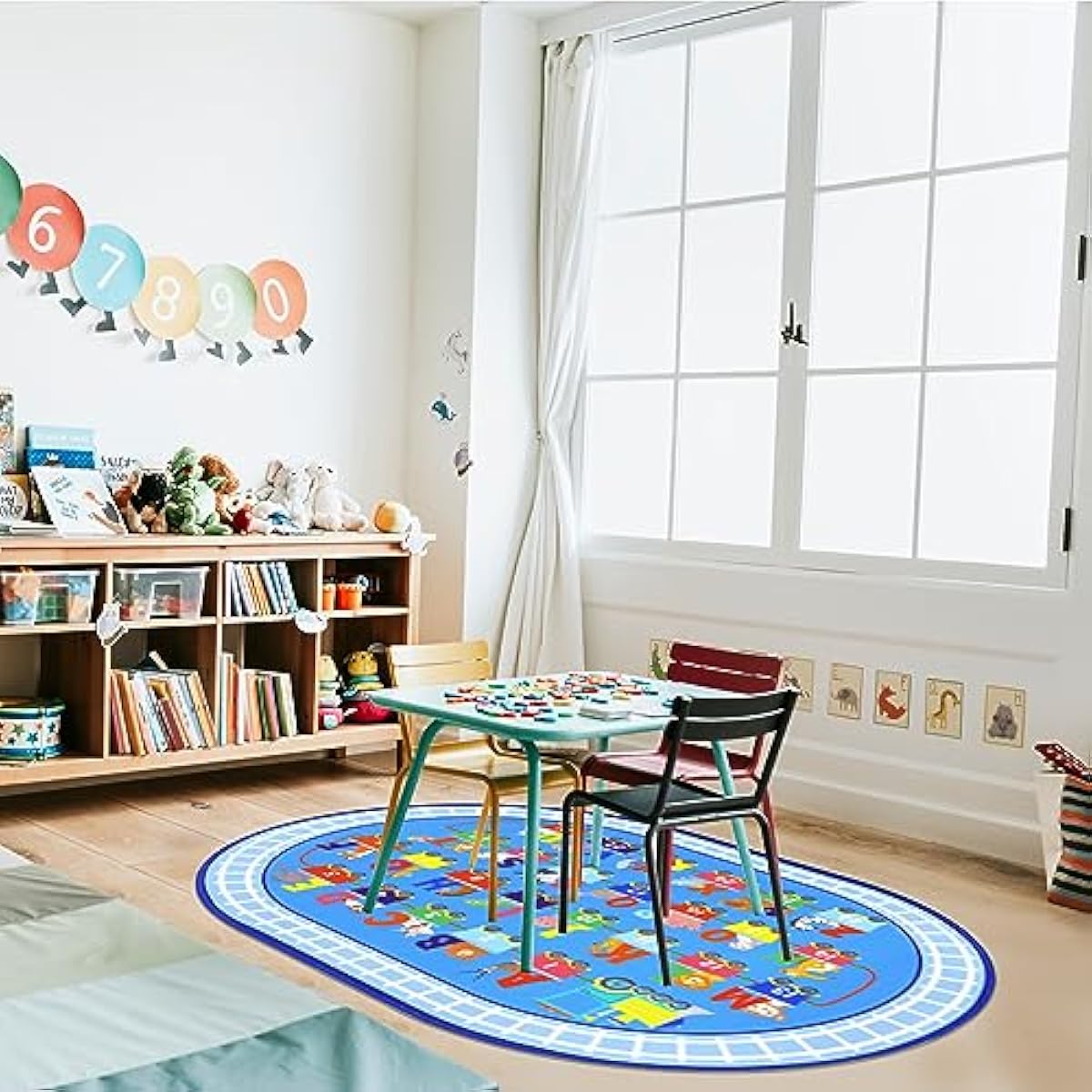 HiiARug Kids Carpet Playmat Rug ABC Alphabet, Numbers, Train and Road Themed Playing Educational Classroom Rug Fun Game Play Area Rug for Kids Bedroom, Toddler Classroom and Baby Playroom Decor