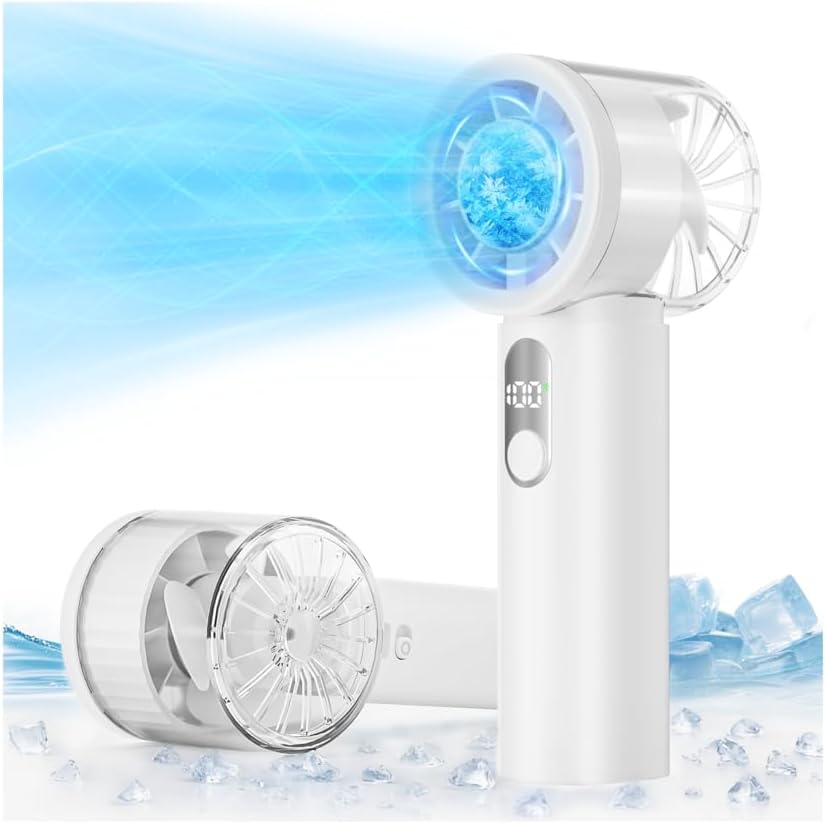 Portable Handheld Turbo Fan with Ice Cooling- 5 Gear High Speed , Mini Hand Fan with Strong Airflow, Up to 12Hrs Cooling, Rechargeable Battery, Powerful Personal Fan for Outdoor, Travel,Working, Black
