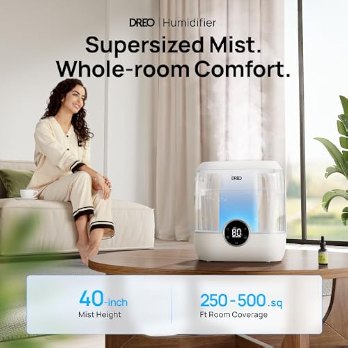 DREO Humidifiers for Bedroom, 6L Easy to Fill & Clean, 60H Runtime for Large room, 28 dB Quiet Cool Mist Air Humidifier for Plant, Baby Nursery, Home, Indoor, Night Light, Precise Humidity Control