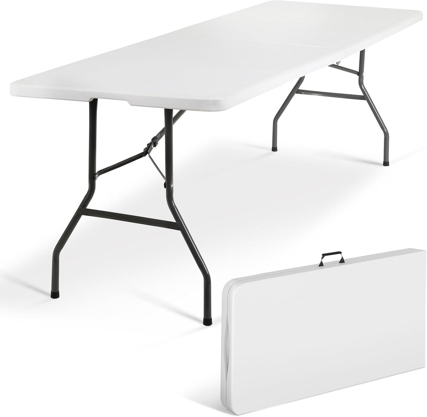 6ft Folding Table - Heavy Duty Portable 6 Foot Plastic Table with Fold-in-Half Design & Carry Handle, Indoor Outdoor Utility Table for Dining, Camping, Parties, Picnics, Tailgating (6FT, Black) ﻿