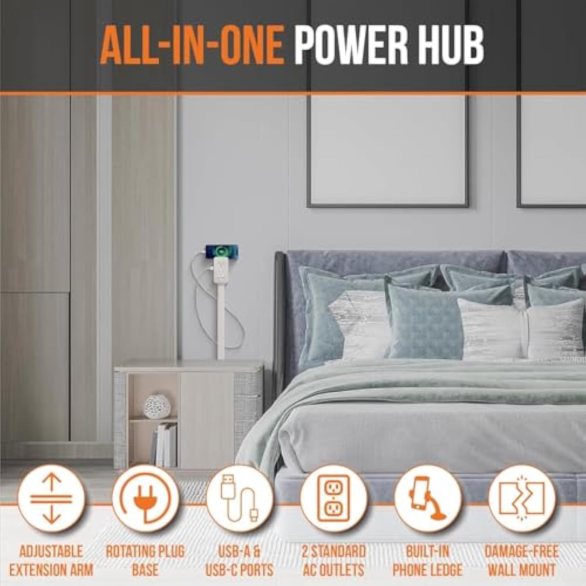 EZ Outlet Electrical Outlet Extender. Access Hard-to-Reach Outlets! Features USB-A, USB-C, and 2 AC Outlets, Extends 22"-34", Rotates 180°. Use Behind Couches, Nightstands, Desks, and More.