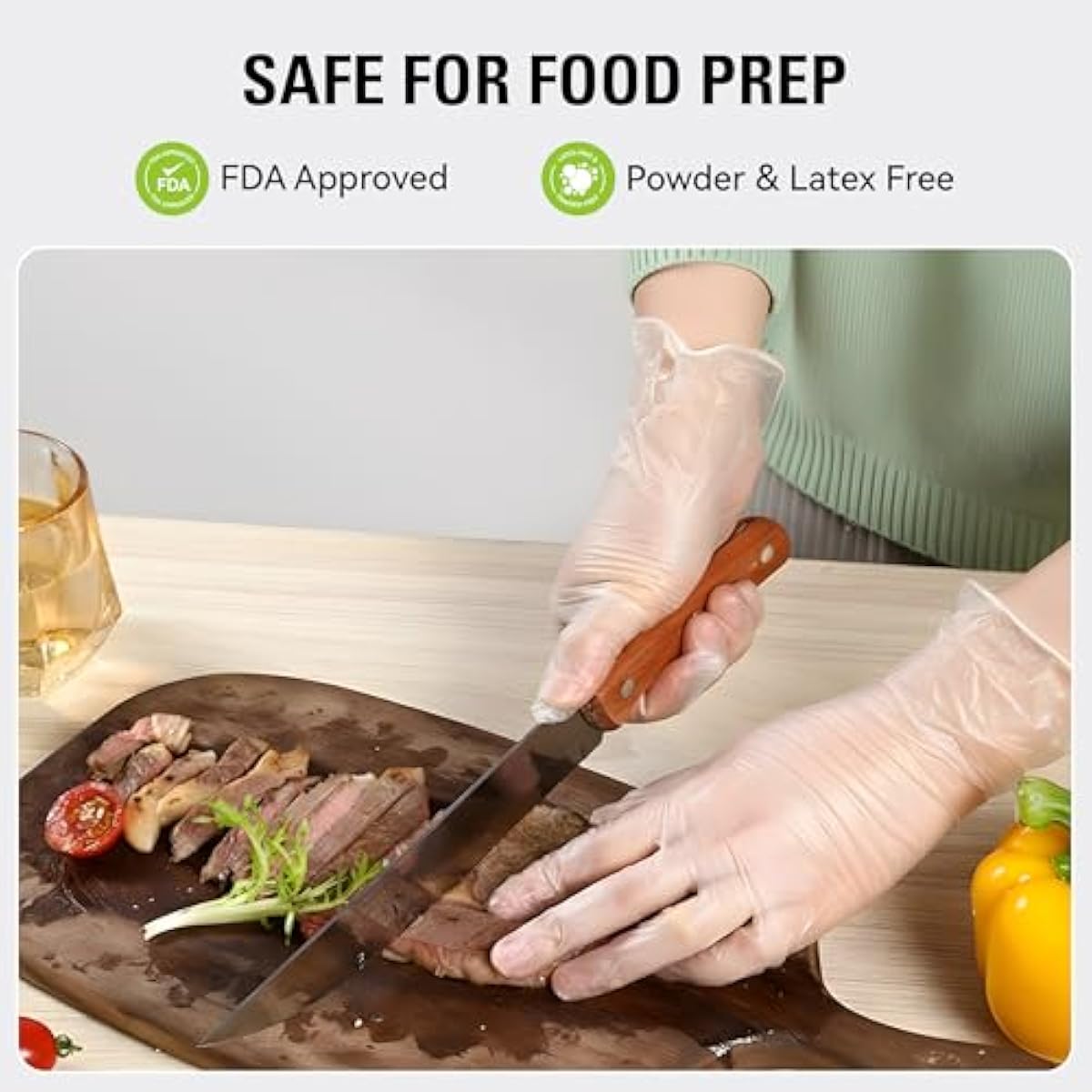Disposable Vinyl Gloves, Food Safe, Latex-Free Powder-Free Clear Plastic Gloves for Cooking, House Clean, Food Prep