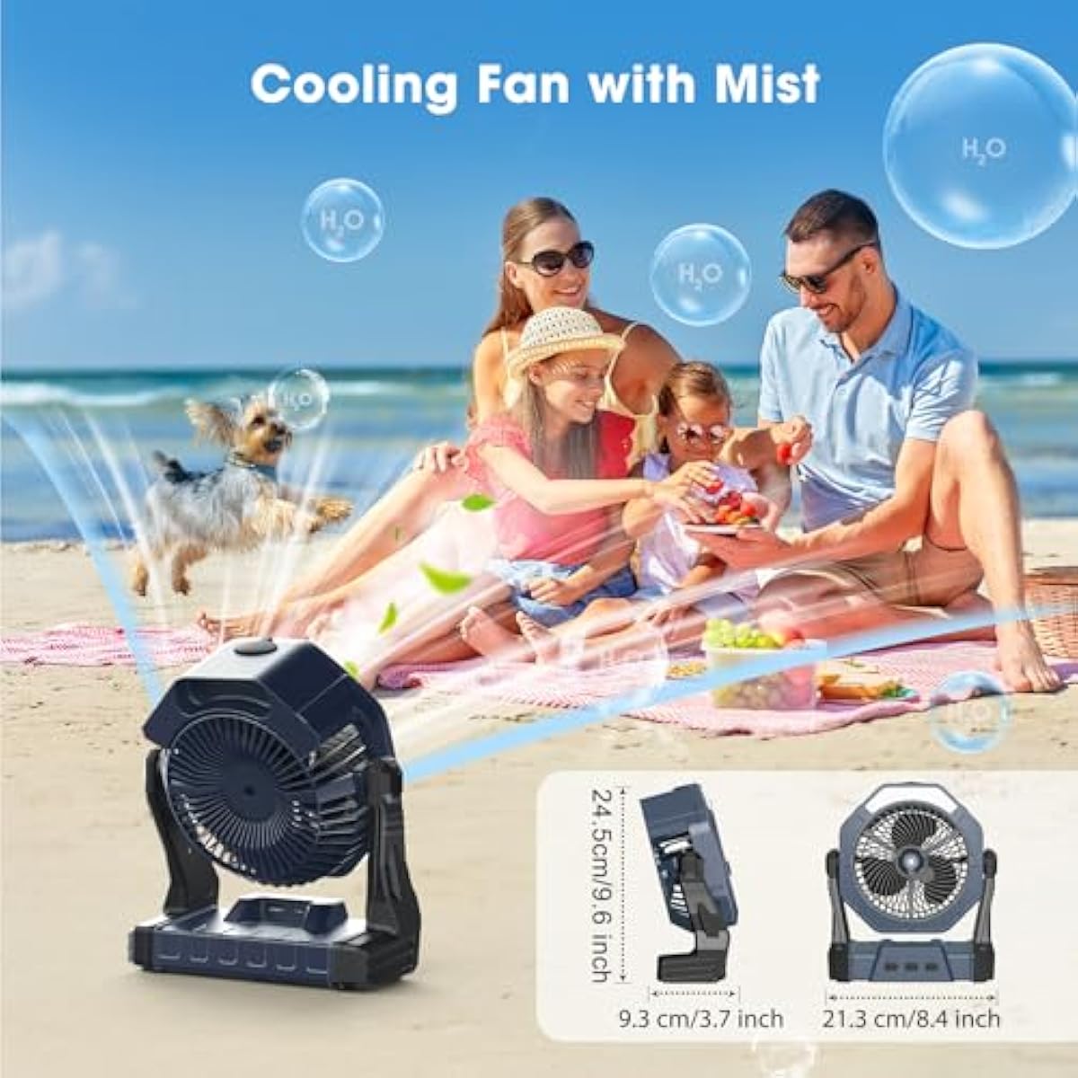 Ausic Portable Misting Camping Fans, [Max 35H Runtime] Outdoor Cooling Fan for Patios, 8 Inch Battery Operated Rechargeable Fans, Water Spray Fan with LED Light, Travel Beach Camp Essential