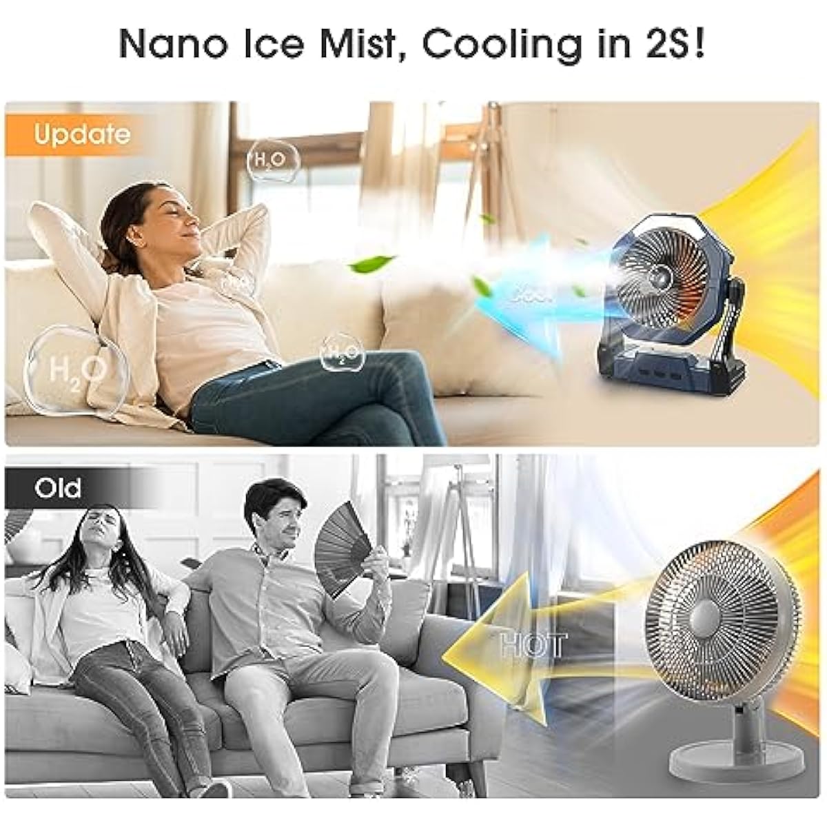 Ausic Portable Misting Camping Fans, [Max 35H Runtime] Outdoor Cooling Fan for Patios, 8 Inch Battery Operated Rechargeable Fans, Water Spray Fan with LED Light, Travel Beach Camp Essential