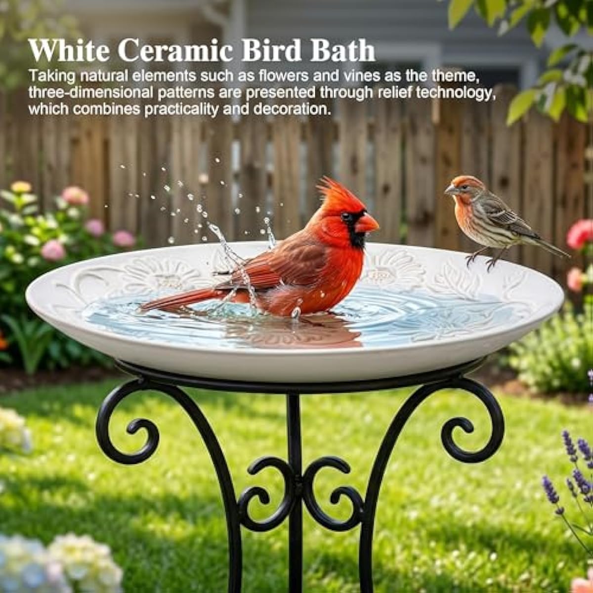 Topadorn Ceramic Bird Bath for Outside, 14.17 Inch Birds Bath Bowl Only, Antique Outdoor Garden Birdbaths for Yard, Tabletop, Deck, Balcony and Lawn