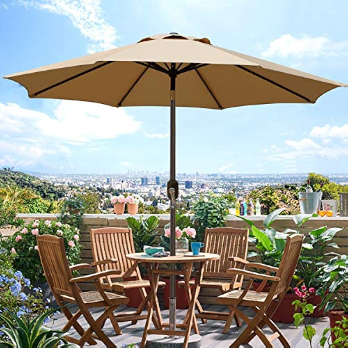 Blissun 9' Outdoor Patio Umbrella, Outdoor Table Umbrella, Yard Umbrella, Market Umbrella with 8 Sturdy Ribs, Push Button Tilt and Crank