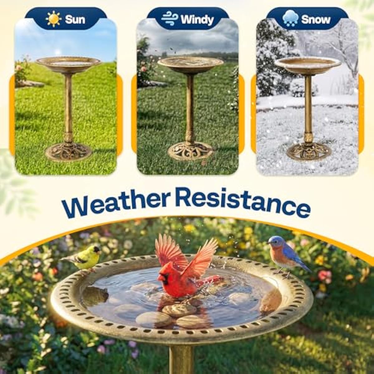 VIVOHOME Bird Bath for Outside, Polyresin Pedestal Bird Baths for Outdoor, Garden, 28 Inch Height Weather-Resistant Birdbaths with 20" Bowl, Copper