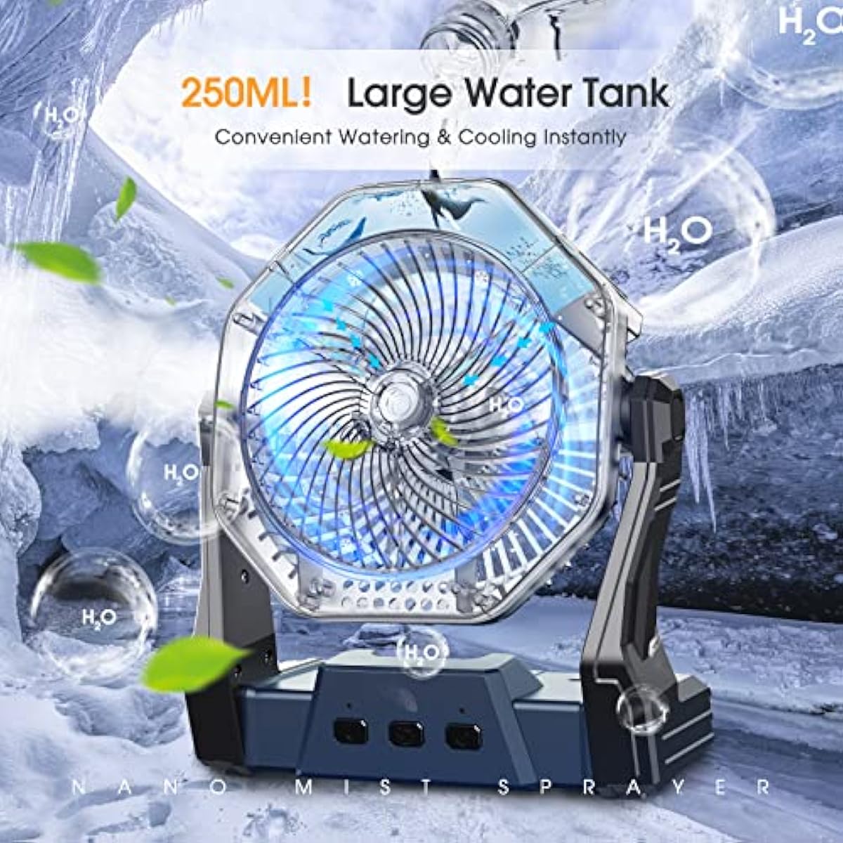 Ausic Portable Misting Camping Fans, [Max 35H Runtime] Outdoor Cooling Fan for Patios, 8 Inch Battery Operated Rechargeable Fans, Water Spray Fan with LED Light, Travel Beach Camp Essential
