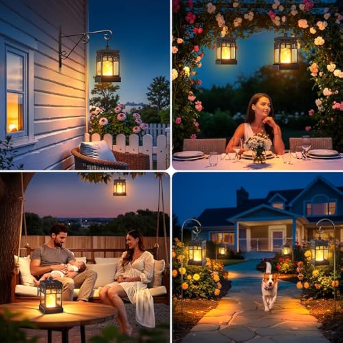 KOOPER Solar Lanterns Outdoor Waterproof, 2 Modes Hanging Solar Lantern with LED Realistic Flickering Flameless Candle, Candles Lanterns Lights Decorative for Outside Hanging Patio Yard Table Tree