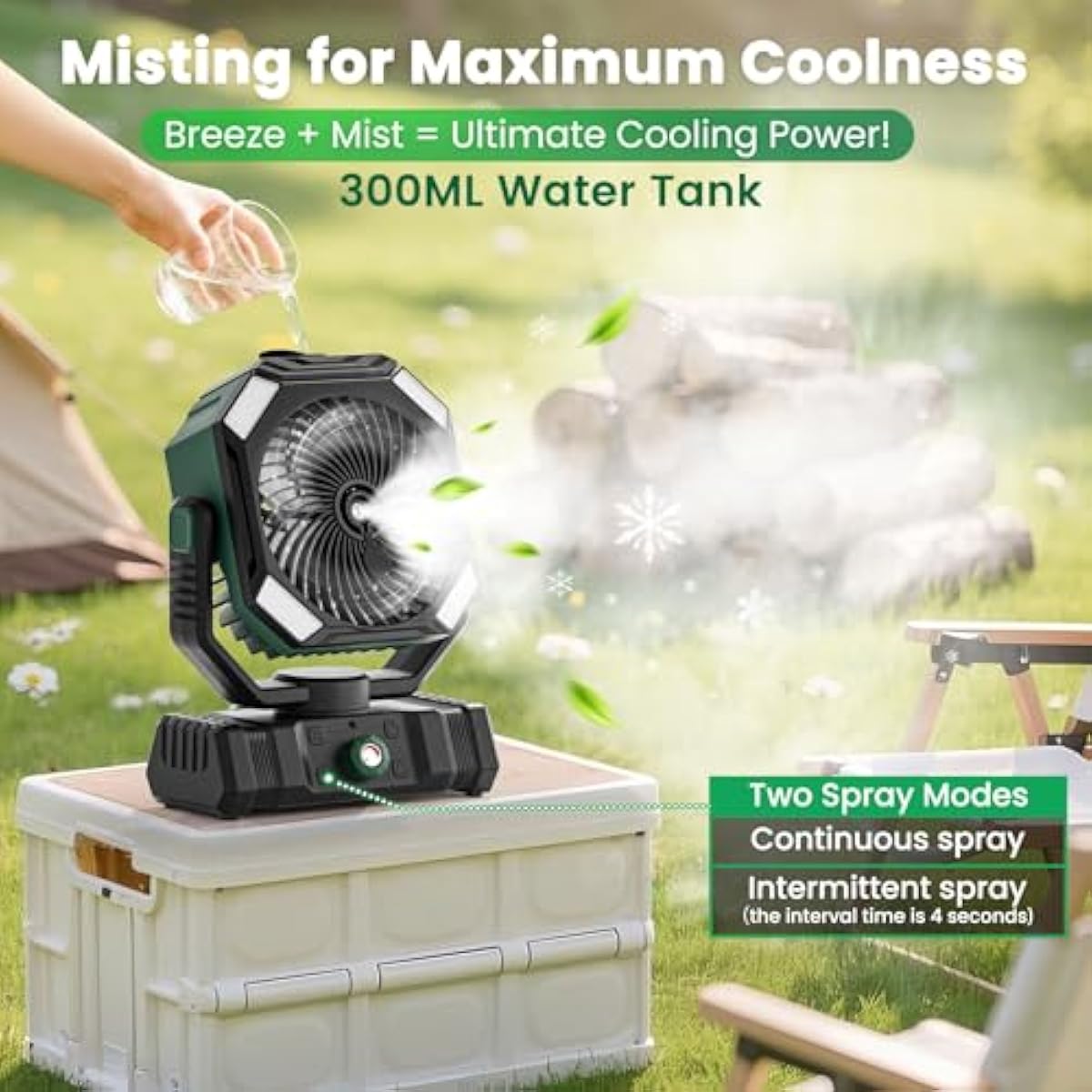 Camping Fan Rechargeable - 30000mAh Battery Powered Misting Fan for Outdoor Beach Tent - Portable Battery Operated Tent Air Conditioner for Camping - Glamping Essentials
