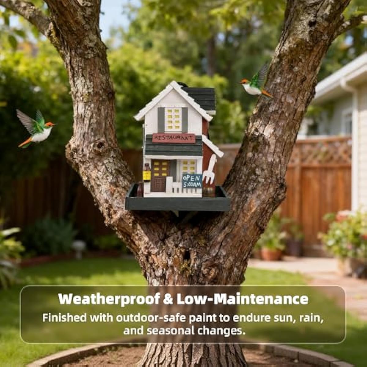 MEWANG Nature's Elegance Bird Feeder - Wooden Bird House, Exquisitely Crafted, Beautifully Decorative & Hang for Backyard Wildlife(White)