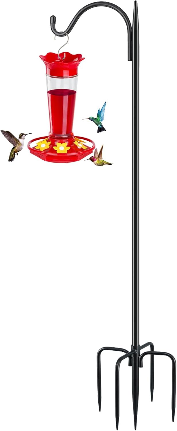 FEED GARDEN Shepards Hooks for Outdoor Bird Feeder Pole 76 Inch Adjustable Tall Heavy Duty Shepherds Hooks for Hanging Plant Baskets, Solar Lights, Wedding Decor, Lanterns, Black (2 Pack)