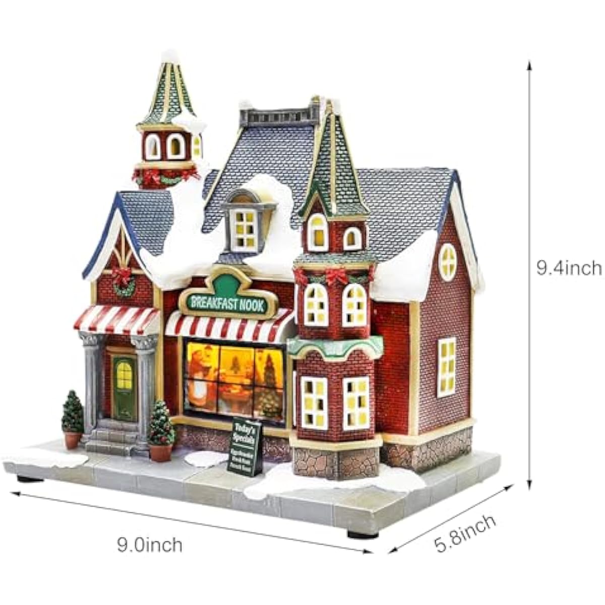 MOMENTS IN TIME Lighted Christmas Village Building Breakfast Nook LED Lights Music Battery Operated Plays 8 Holiday Songs Optional 4.5V Adapter Gift Wrapped Ready Décor