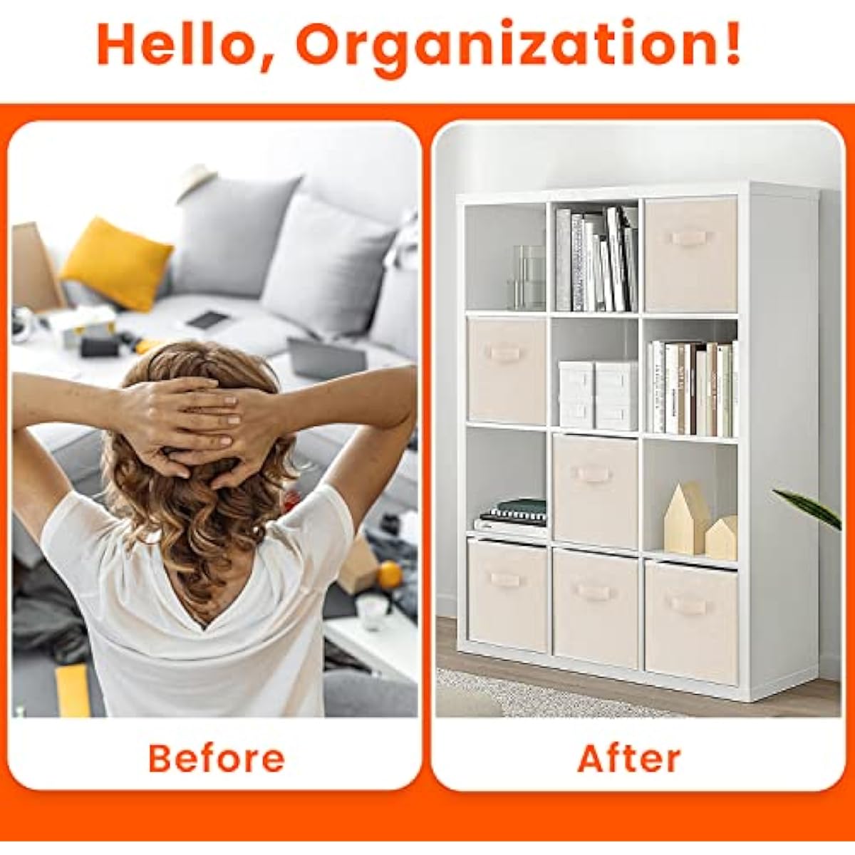 Criusia Storage Cubes - 11 Inch Heavy Duty Fabric Storage Bins for Shelves Closet Cube Organizer - 8 Pack Collapsible Cube Storage Bins Baskets for Clothes Blankets Toys - Nursery Organization (Beige)