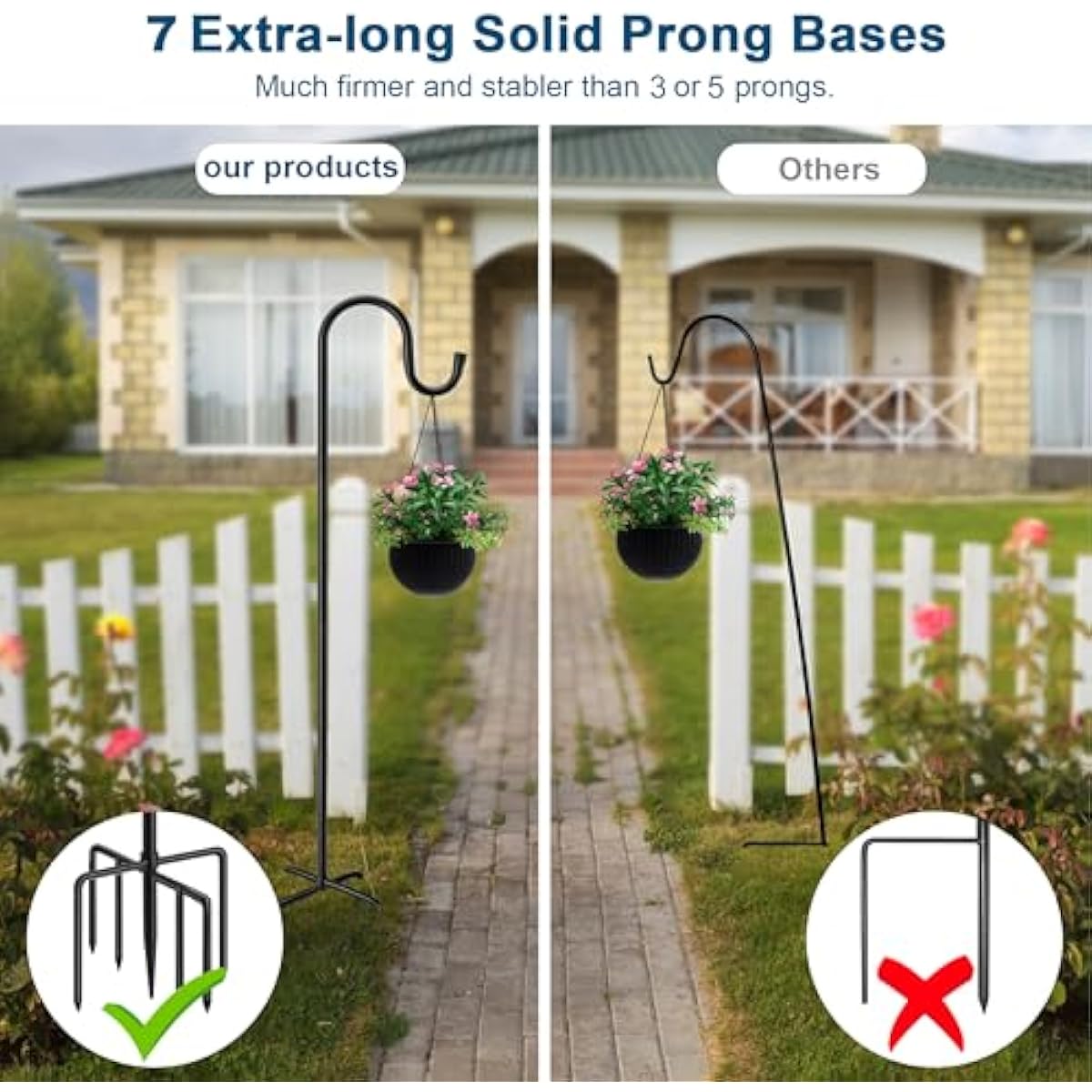 ANIDEER 72" Shepherds Hooks for Outdoor, Heavy Duty Bird Feeder Pole with 7 Base Prongs, Adjustable Garden Hanging Holder for Bird Feeders, Solar Light Lanterns, Garden Plant Hanger Stands, 2 Packs