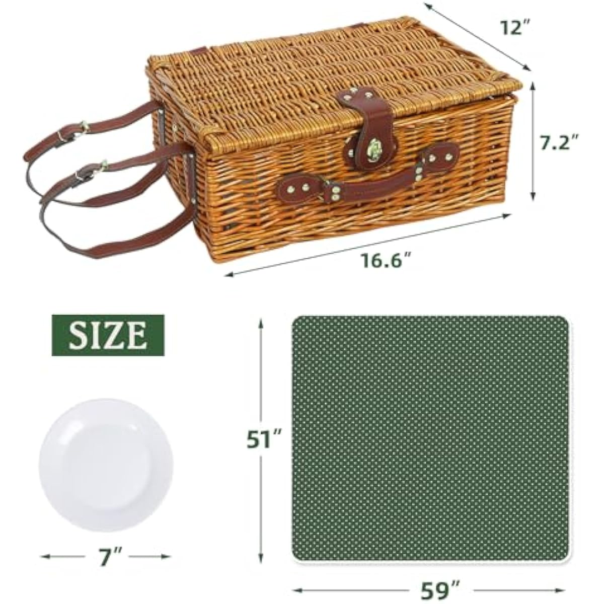 Picnic Basket for 4 Persons with Waterproof Picnic Blanket and Insulated Cooler, Large Wicker Picnic Basket for Camping, Outdoors, Valentine's Day, Christmas, Birthday, Wedding Gift