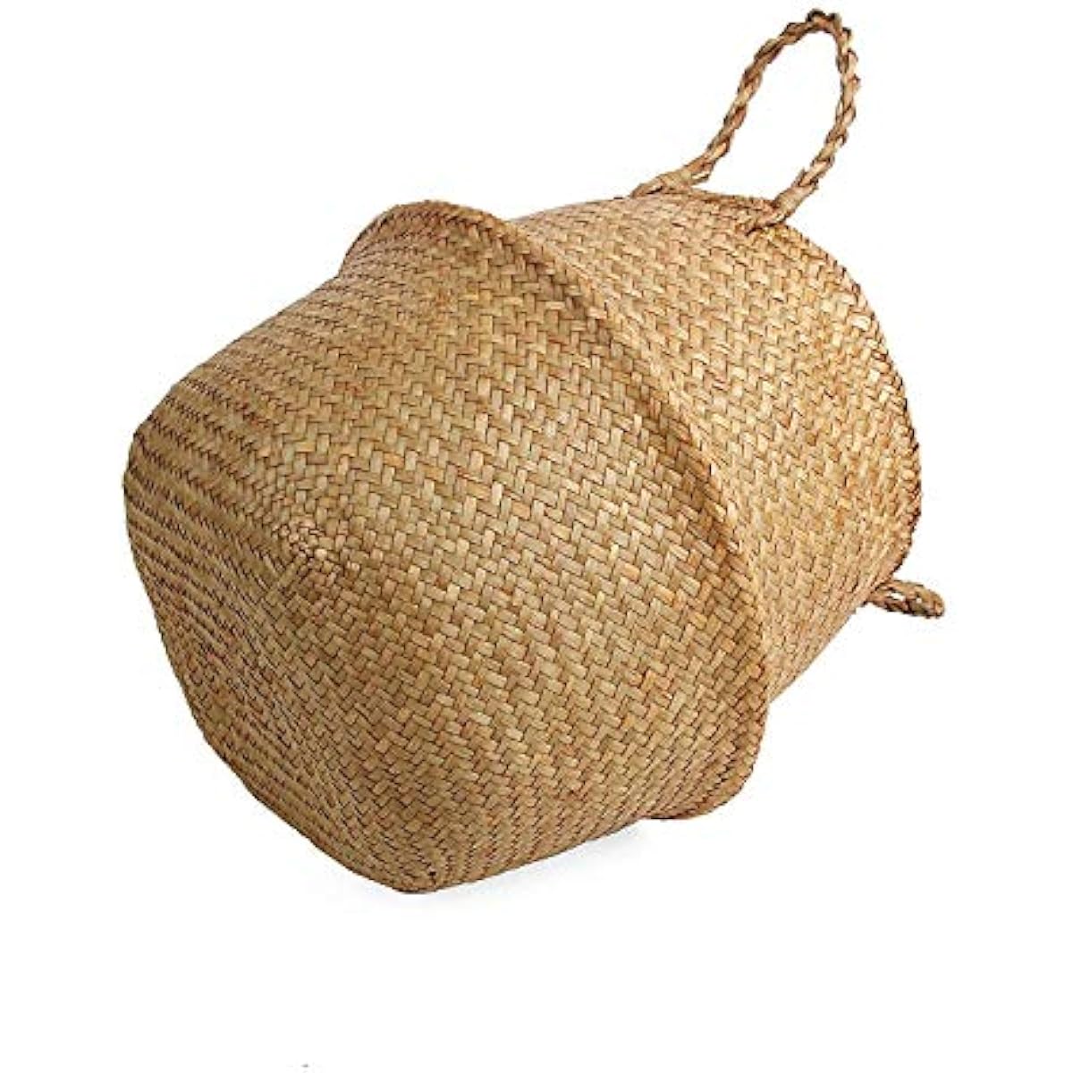Woven Seagrass Belly Basket for Storage, Plant Pot, Laundry, Picnic and Grocery Basket with Handle (Large, Original)