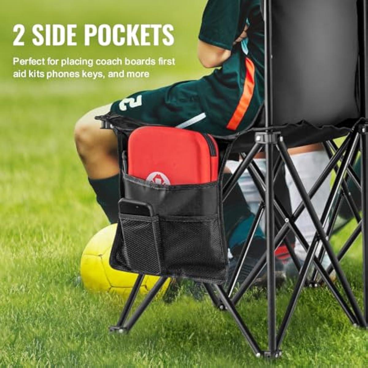VEVOR Portable Folding B ench, 6 Seats Foldable Sideline B ench, Outdoor Camping Bench Chair with Carry Bag & Backrest, Team Sport Sideline B ench, No Assembly Instant Seating, Black
