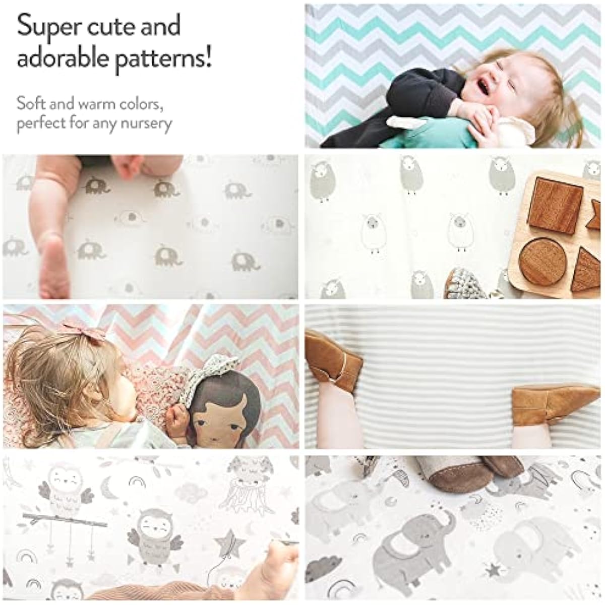 Cuddly Cubs Pack n Play Sheets | 2 Pack Playard Sheet for Baby Girl and Boy | Pure Jersey Cotton Unisex Mini Portable Crib Sheets | Sheep and Stripe in Grey | Compatible with Graco Pack and Play