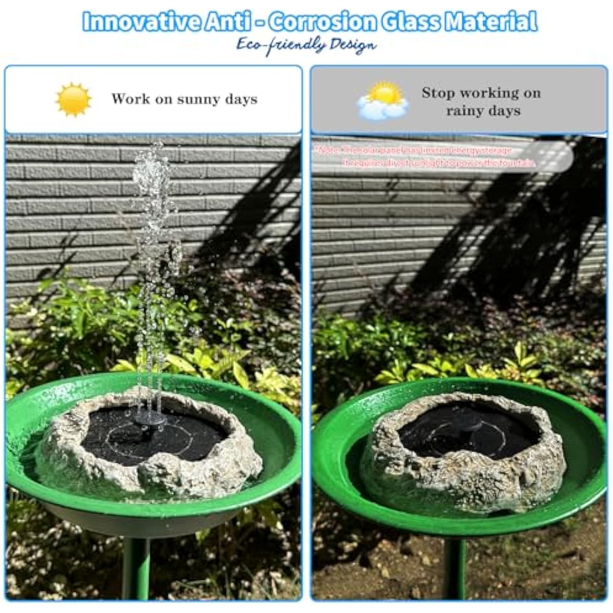 SAC SMARTEN ARTS Solar Fountain for Bird Bath with Solar Panel Resin Granite Rock Solar Water Fountain Pump for Bird Bath Outdoor Hummingbird Birdbath Fish Tank Pond with 5 Nozzles