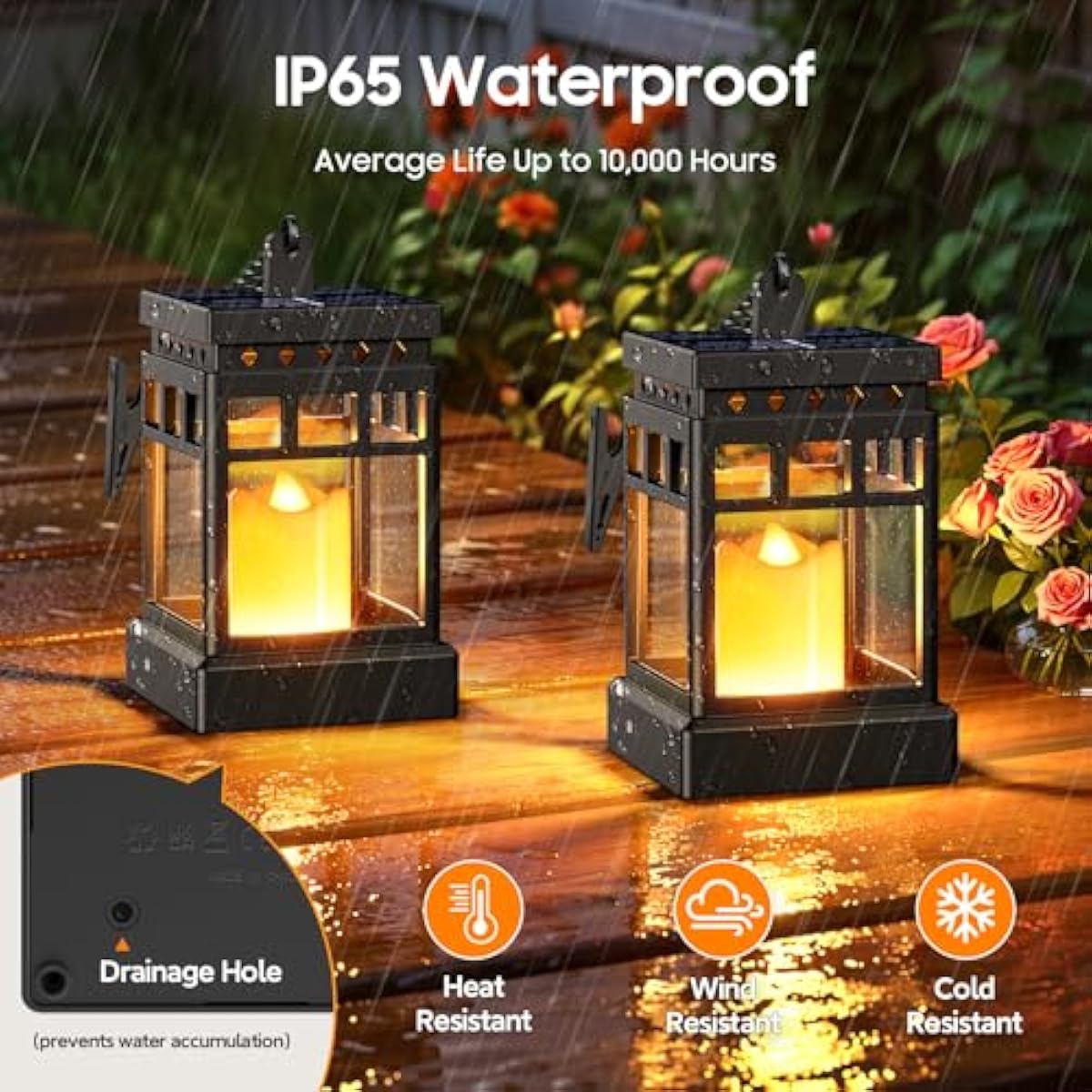 KOOPER Solar Lanterns Outdoor Waterproof, 2 Modes Hanging Solar Lantern with LED Realistic Flickering Flameless Candle, Candles Lanterns Lights Decorative for Outside Hanging Patio Yard Table Tree