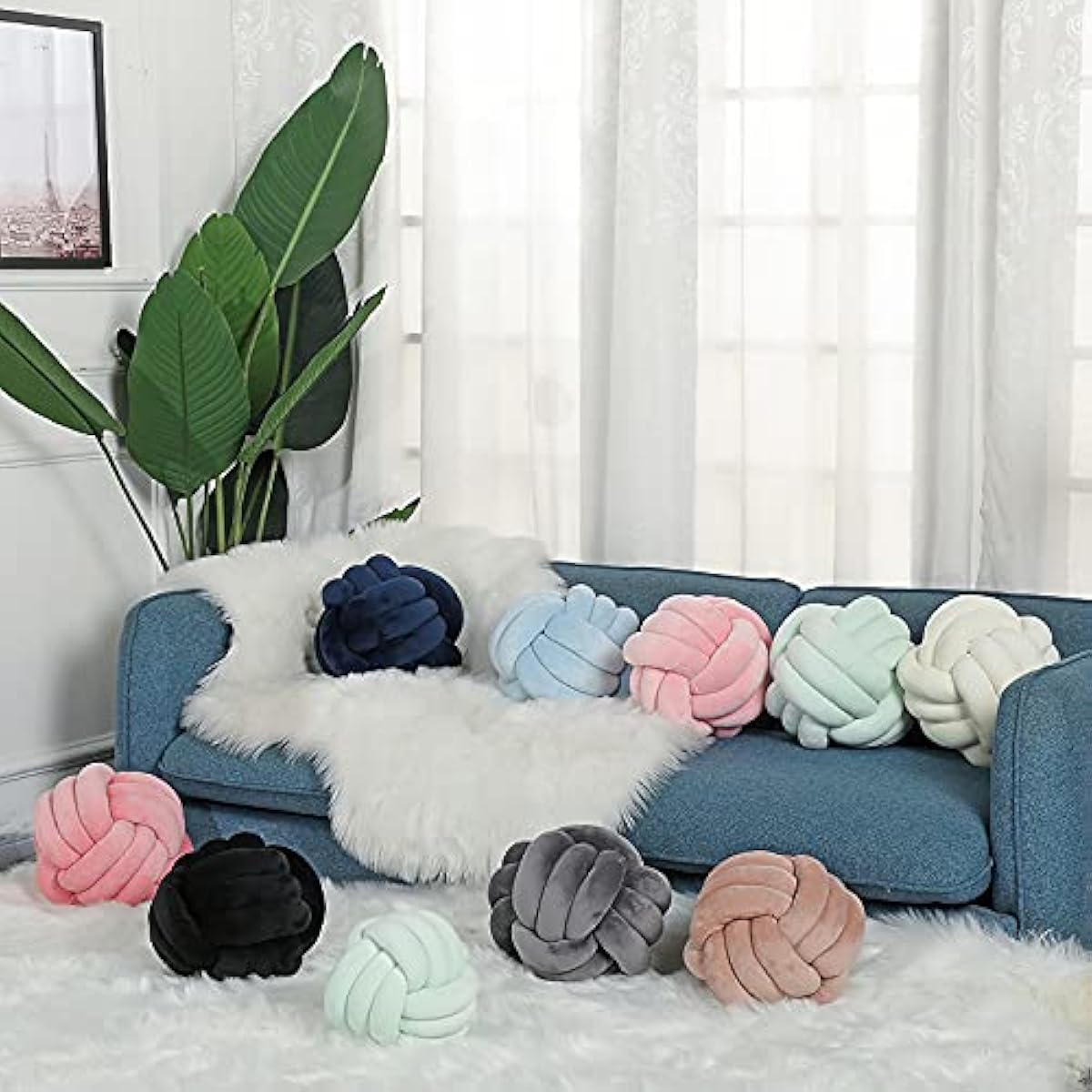 Knot Pillow Ball Round Cushion Pillows, Children Room Decoration Plush Toys Calming Stress Relief Toy (Yellow,8.5in/22cm)