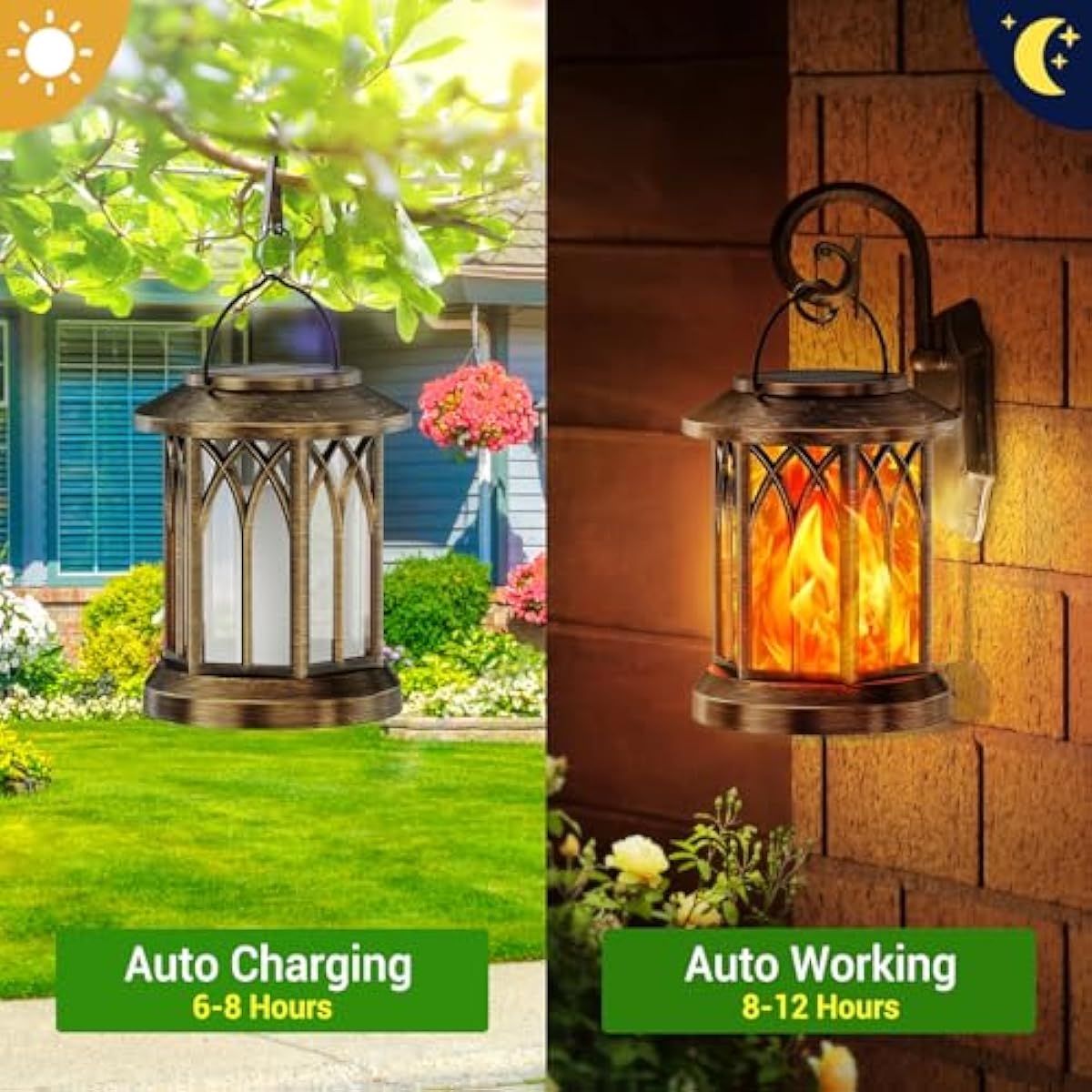 KOOPER 4 Pack Solar Lanterns Outdoor Waterproof, Upgraded Flickering Flame Solar Lantern Lights, Auto On/Off Lanterns Decorative Outdoor, Outdoor Hanging Lantern for Yard Garden Table Decor (Bronze )