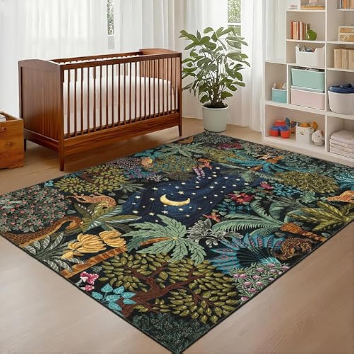 GarveeHome 4x6 Washable Area Rug for Kids Room, Jungle Animal Soft Bedroom Rug Non Slip Low Pile Small Carpet Stain Resistant Throw Rug for Bedside Playroom Classroom Office Dining Room