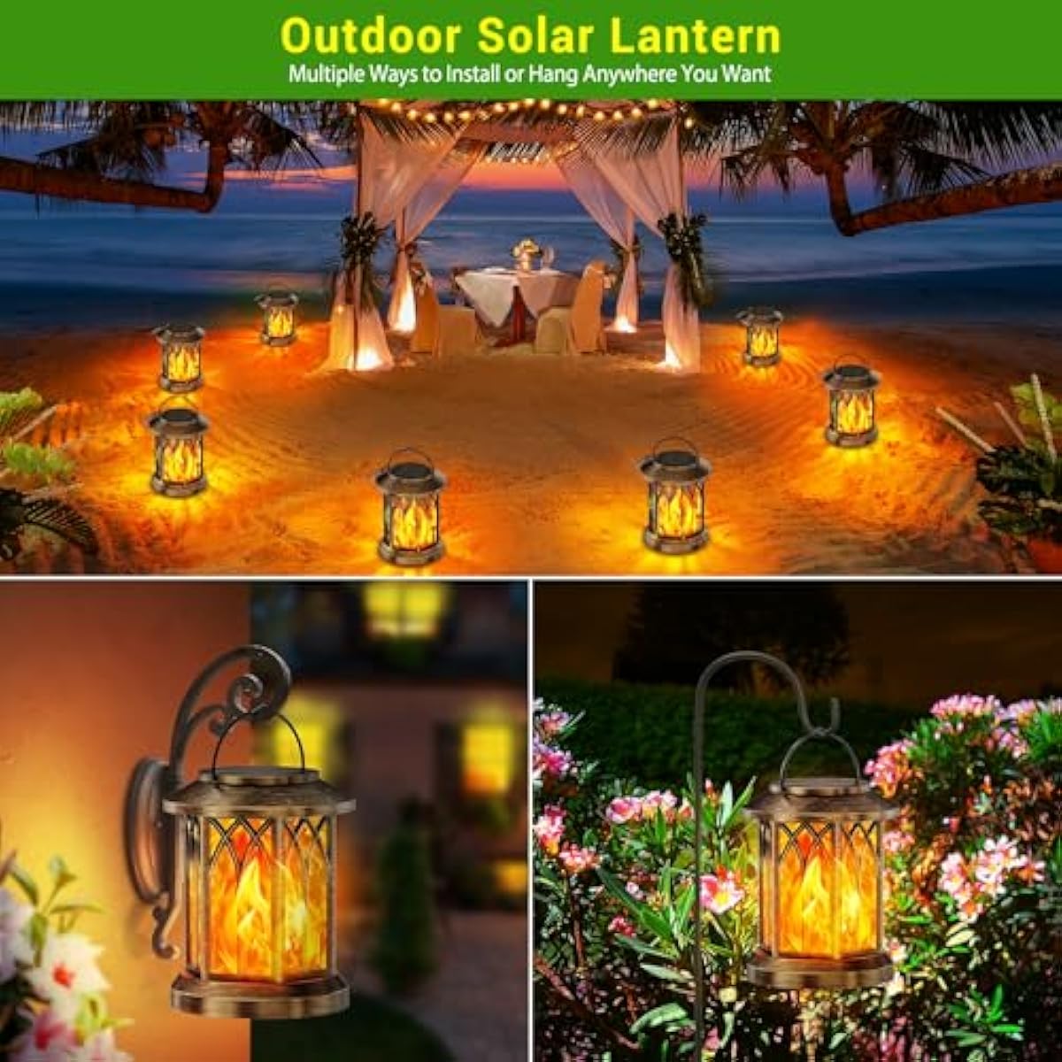 KOOPER 4 Pack Solar Lanterns Outdoor Waterproof, Upgraded Flickering Flame Solar Lantern Lights, Auto On/Off Lanterns Decorative Outdoor, Outdoor Hanging Lantern for Yard Garden Table Decor (Bronze )