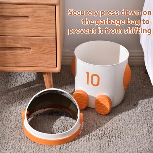 URALFA Astronaut Trash Can, 12 Liter /3.2 Gallon Bathroom Trash Can with Lid, Cute Garbage Can for Kids, Plastic Garbage Can with Swing Lid, Spaceman Wastebasket for Bedroom, Dorm, Living Room, Orange