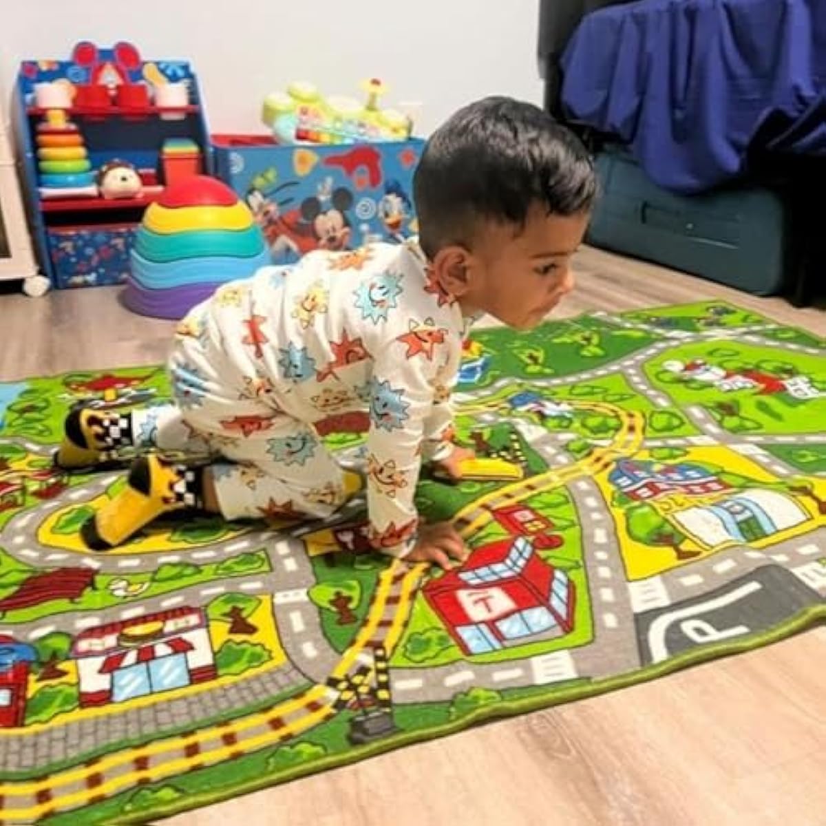 Booooom Jackson Car Rug with Exquisite Box,Washable Rug Kids Area Rug Play Mat 60"x32",Train Track Car Mat,Children Non Slip City Road Floor Carpet for Playroom Bedroom Kids Room