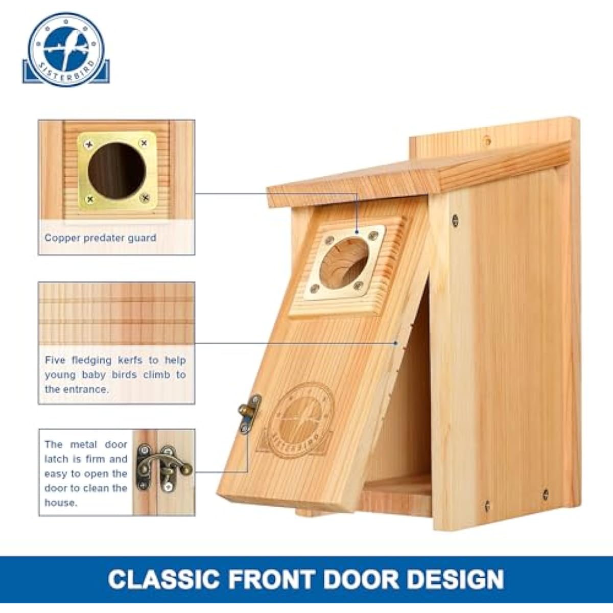 SISTERBIRD 2 Pack Bird Houses for Outside Clearance with Copper Guard, Cedar Bird House Outdoor, Bluebird Finch Swallow Wren Chickadee Assembly Required