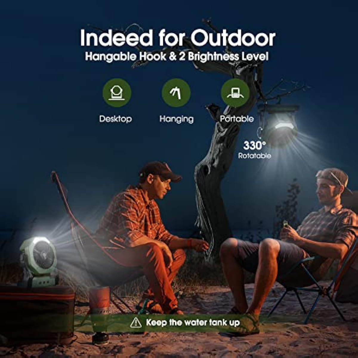 Ausic Portable Misting Fan for Outdoor Cooling, [16-65Hrs] Battery Powered Mist Fans with Water Misters & LED Lantern, 8-Inch, 250mL Tank, for Patios, Home, Outside, Camping, Outdoor&Indoor Use