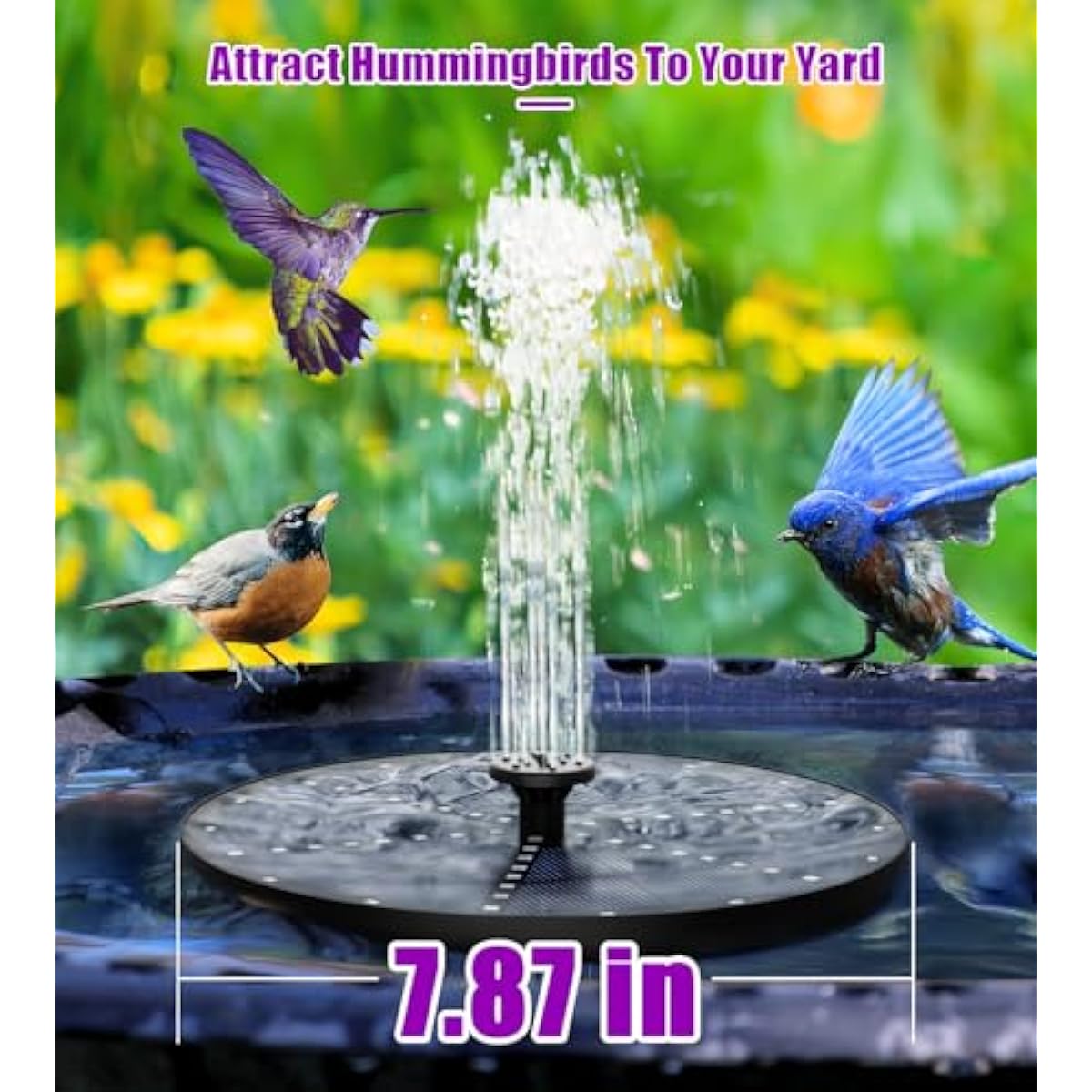 SZMP Solar Fountain 4W Bird Bath Fountains Upgraded 60 LED Lights, Built-in 4000 mAh Battery with 7 Nozzles & 4 Fixers, Solar Water Fountain for Garden, Bird Bath, Pool, Pond, Outdoor
