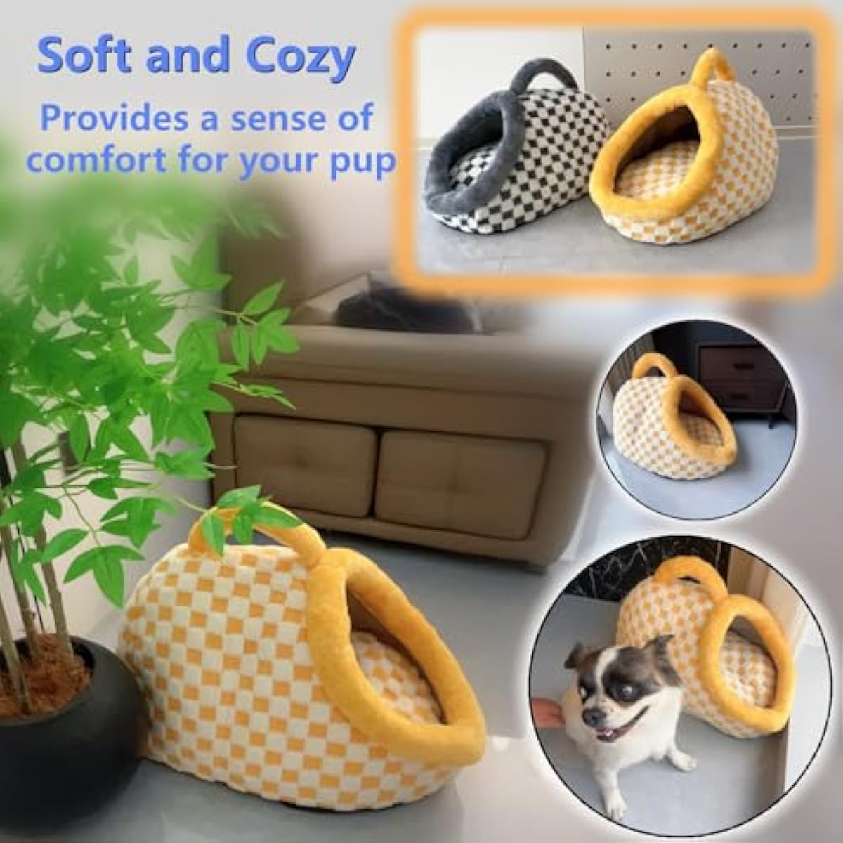 Cat Bed for Indoor Cats - Cat Cave Beds Cat House Cat Tent with Removable Washable Cushioned Pillow, Soft Kitten beds,Cat Beds & Furniture, for Small and Medium Pet Bed (Yellow, M)