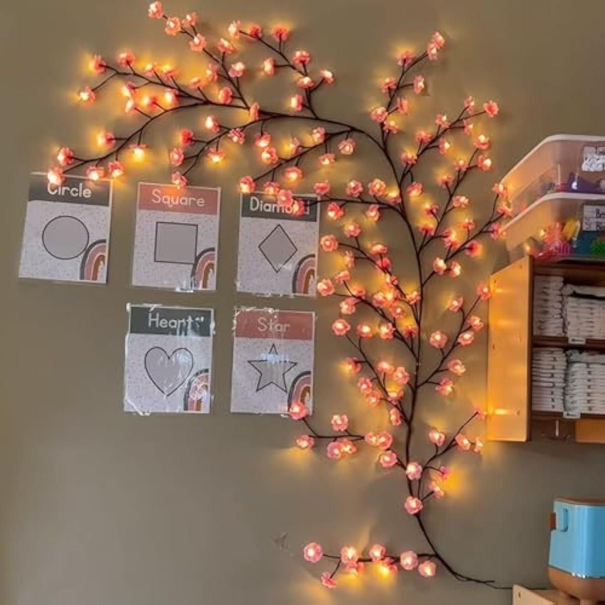 Cherry LED Tree Branch Lights for Wall, Cherry Blossom Willow Vine Twig Decor Garland with 48 LED Lights and Remote,8 Lighting Modes,Christmas Decorations Indoor for Home Wall Door Window (47inch)
