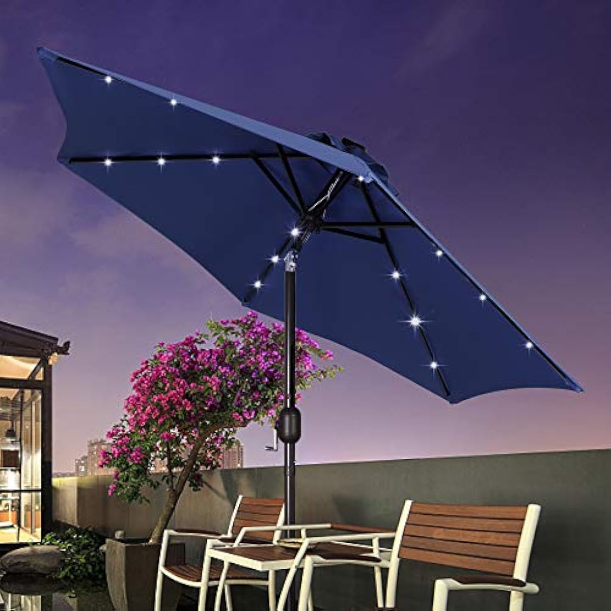 Blissun 7.5 ft Solar Umbrella, 18 LED Lighted Patio Umbrella, Table Market Umbrella