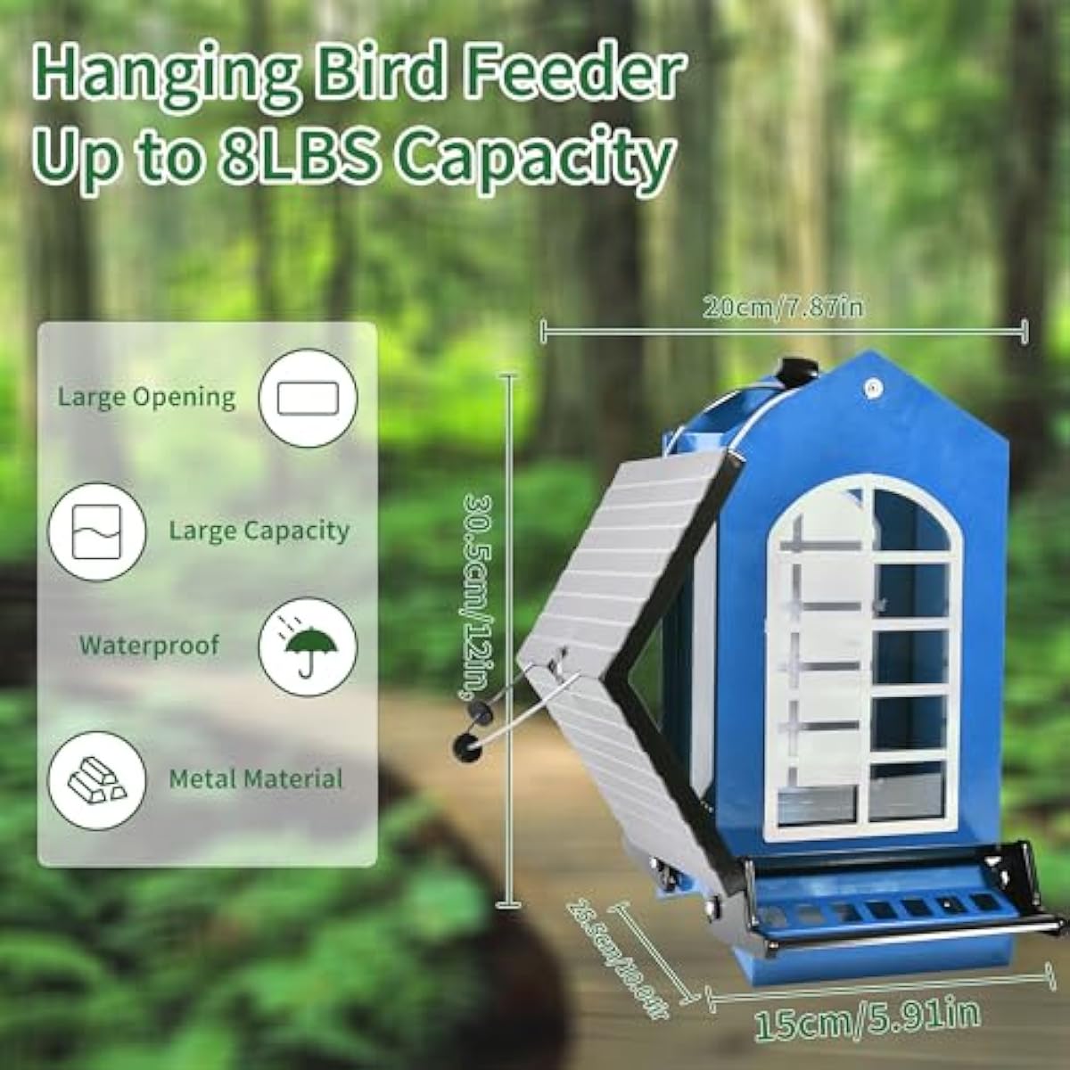 Bird Feeder Squirrel Proof Metal Hanging for Outdoor Wild Bird Seed, 5LBS with Bilateral Weight-Activated Perches, Heavy Duty Bird Feeders for Outside Wild Bird - Blue