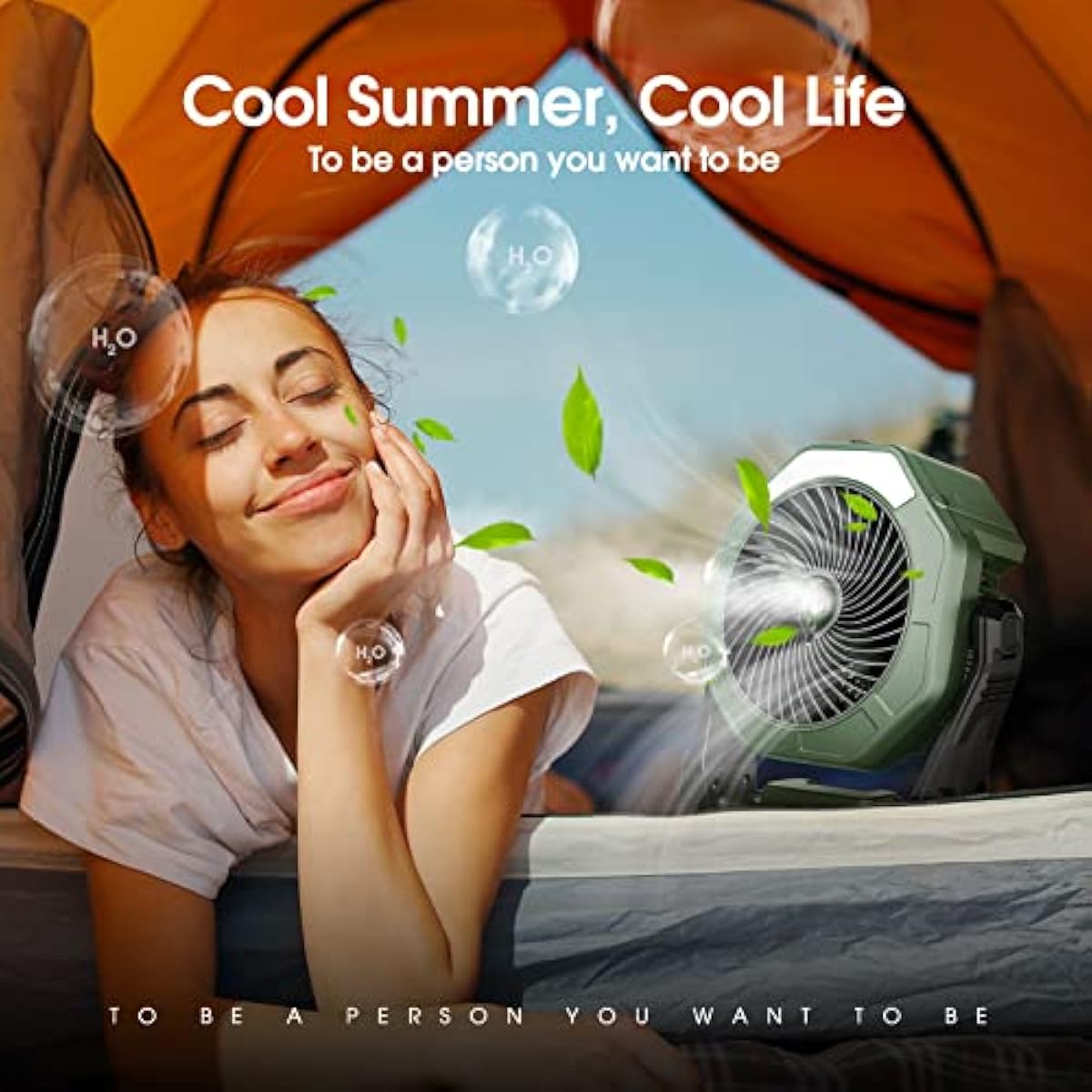 Ausic Portable Misting Fan for Outdoor Cooling, [16-65Hrs] Battery Powered Mist Fans with Water Misters & LED Lantern, 8-Inch, 250mL Tank, for Patios, Home, Outside, Camping, Outdoor&Indoor Use