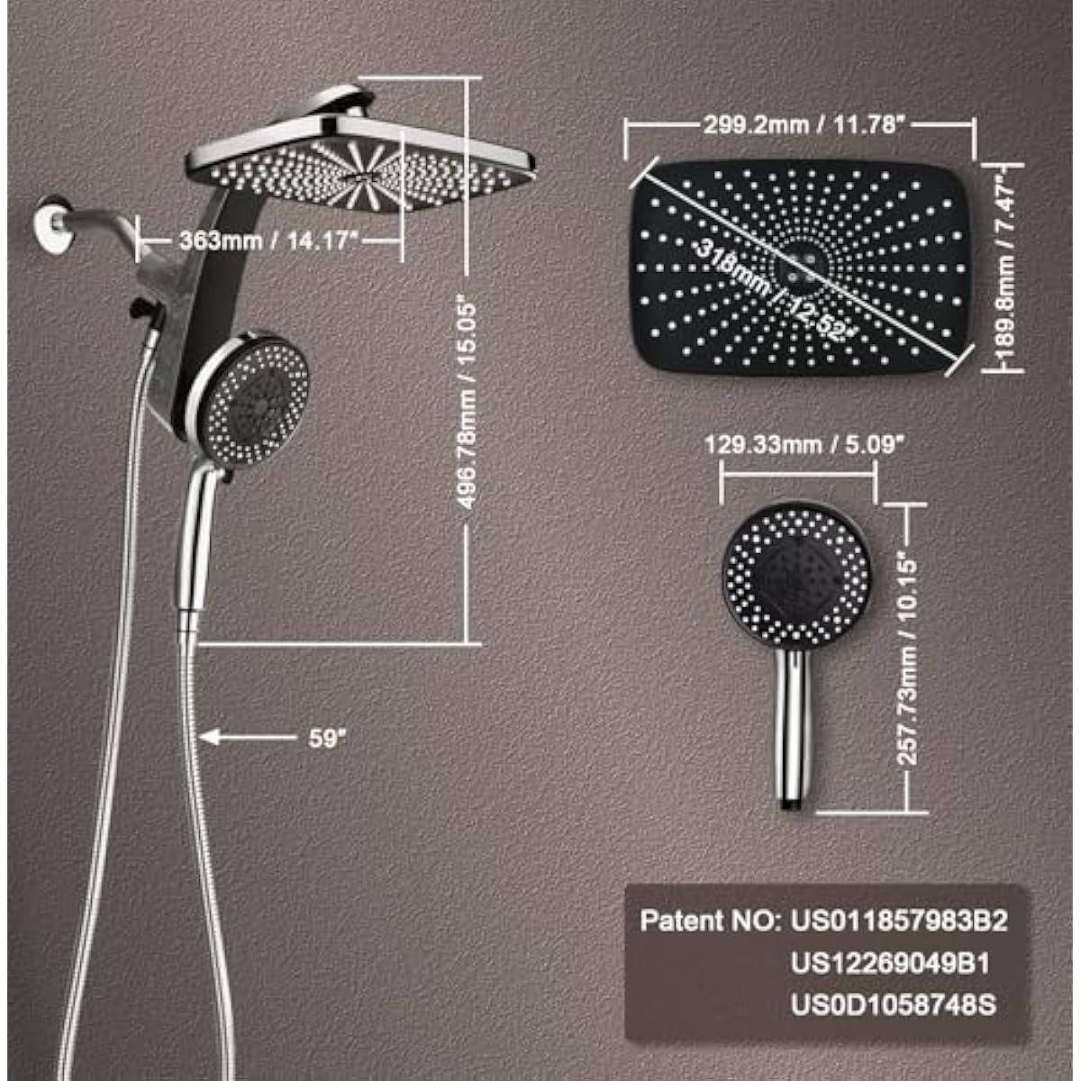 High Pressure Rain Shower Head: Upgrade Shower Heads with Handheld Spray Combo with Fixed Showerhead and 10 Sprays Handheld Shower Head, Detachable Shower head Built-in Magnetic Docking and Power Jets